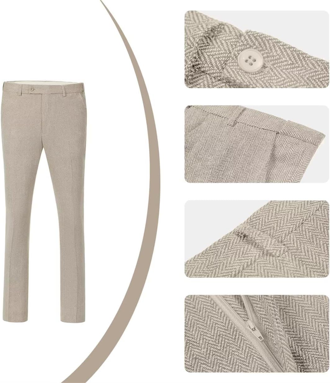 Retro Mens 3 Piece Suit Tweed Herringbone Slim Fit Suits Groomsmen Brown Tuxedos Set Prom Jacket Blazer Vest Pants for Men - Image 4