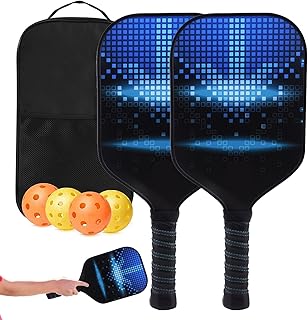 pickleball fibra vidro – Conjunto raquetes fibra vidro para iniciantes | Equipamento pickleball fibra vidro com bolas, raquete portátil para adultos, jogador intermediário, interior, Fengr-au