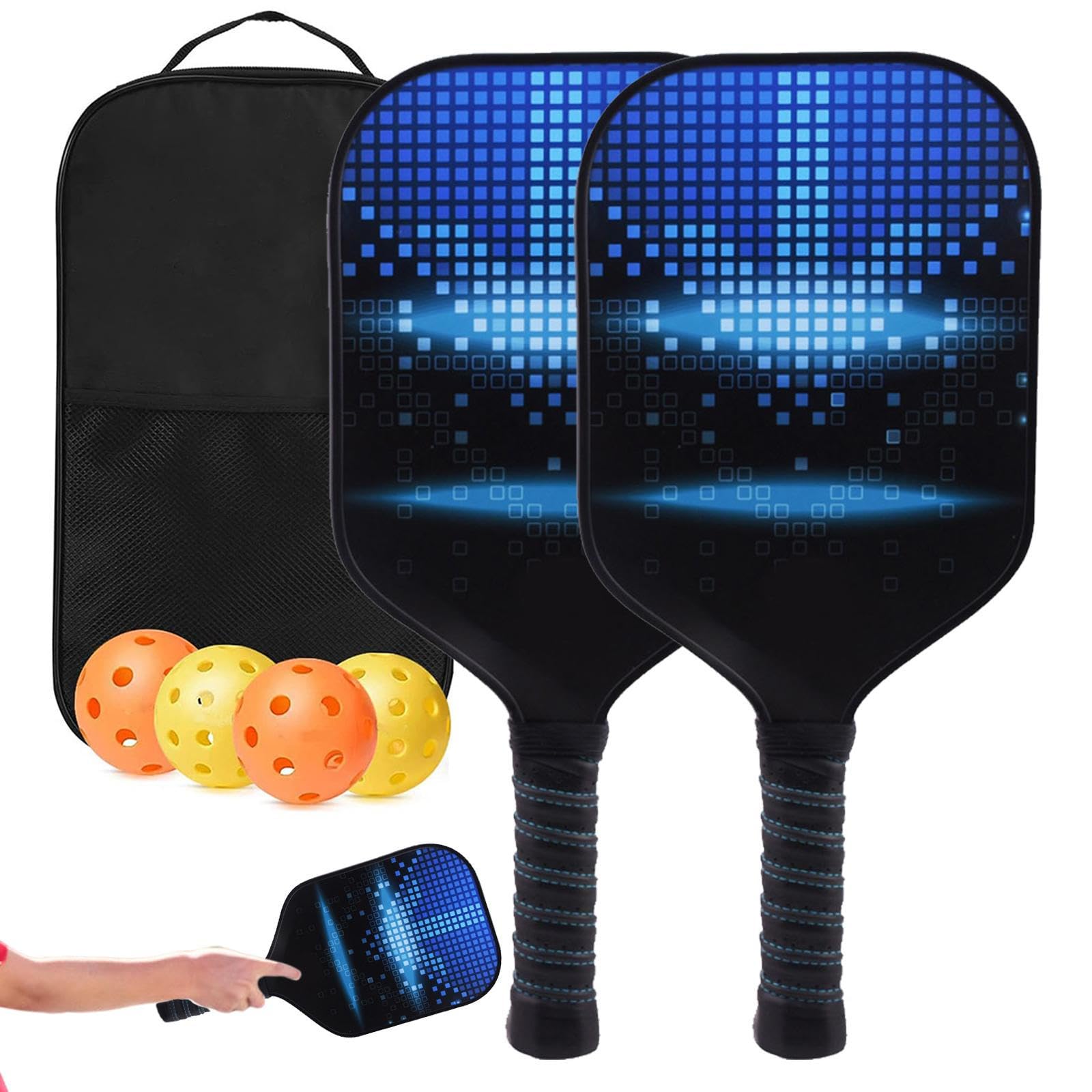 Pickleball Set,Carbon Fiber Pickleball Paddles | Lightweight and Portable Pickle Ball Raquette with Balls, Fiberglass Pickleball Equipment for Indoor Outdoor