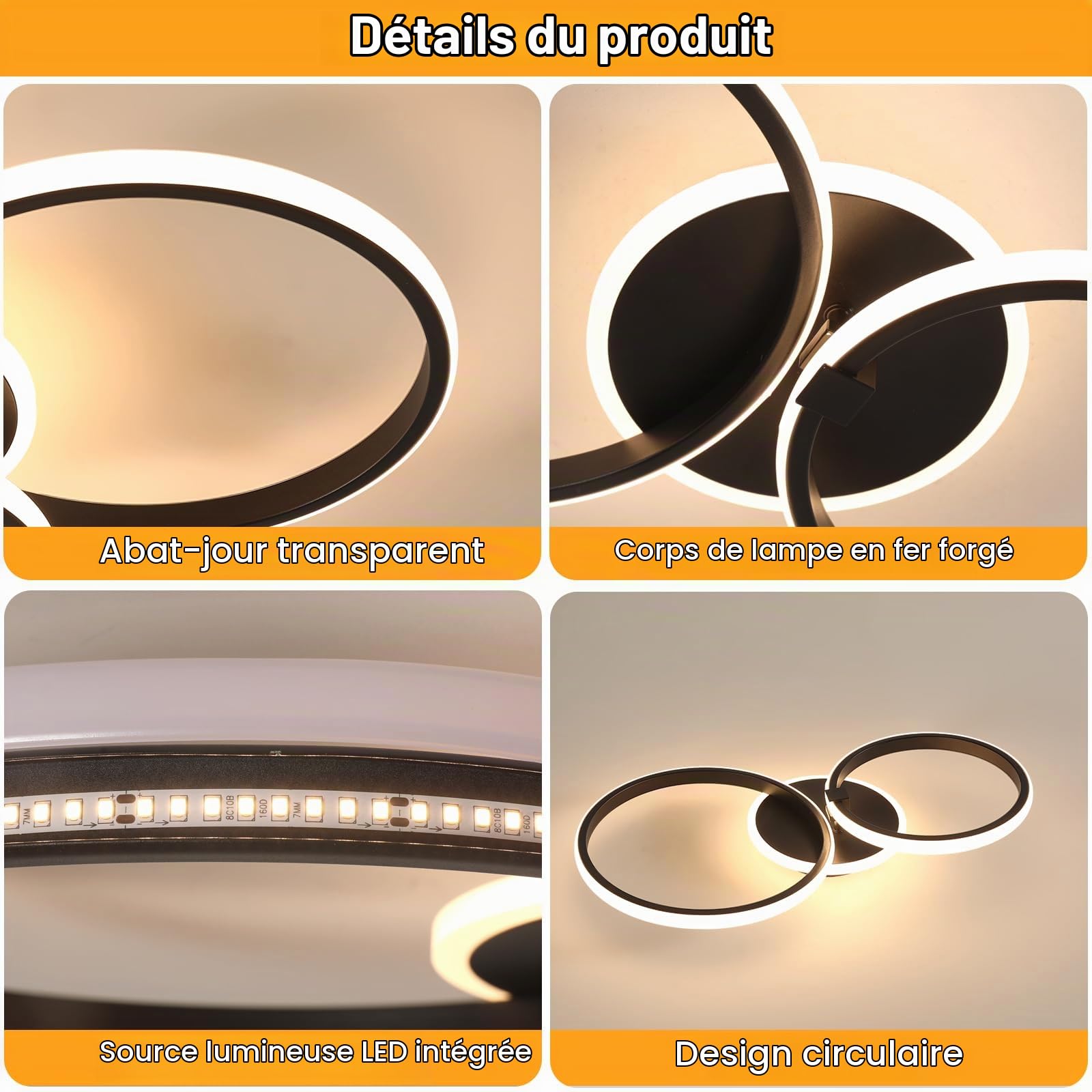 DELIPOP Plafonnier LED, 42W 4725LM Rond Lampe de plafond Noir 6500K | Moderne Luminaire Plafonnier pour Salon, Chambre, Salle à Manger, Cuisine