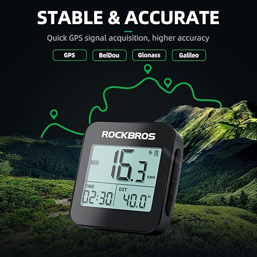 Miniatura 2 de ROCKBROS Computadora de bicicleta GPS con soporte, velocímetro preciso para bicicleta con retroiluminación automática, odómetro de bicicleta IPX6