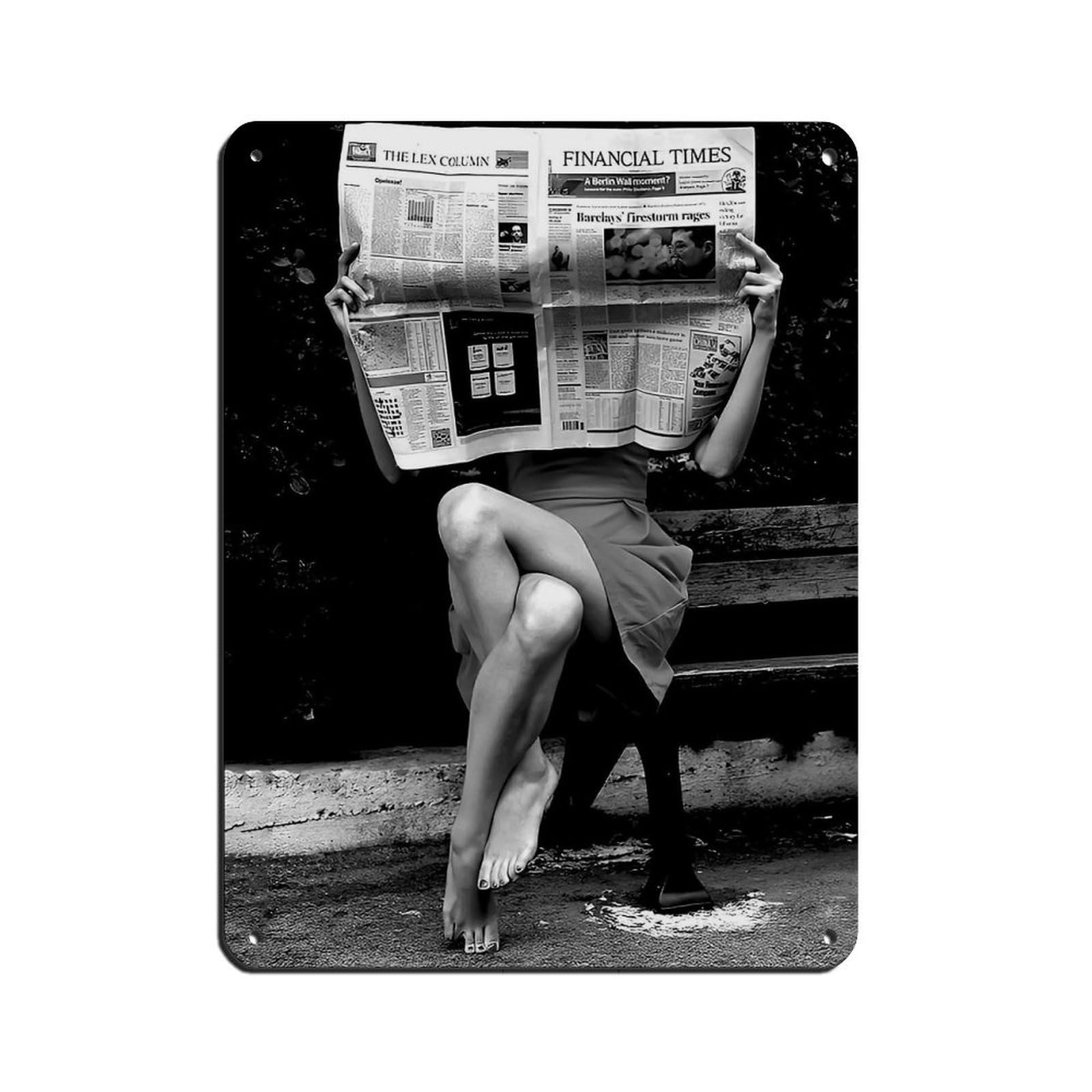 Women Reading Newspaper, Feminist Poster Retro Poster Metal Tin Sign Chic Art Retro Iron Painting Bar People Cave Cafe Family Garage Poster Wall Decoration 12x16inch(30x40cm)