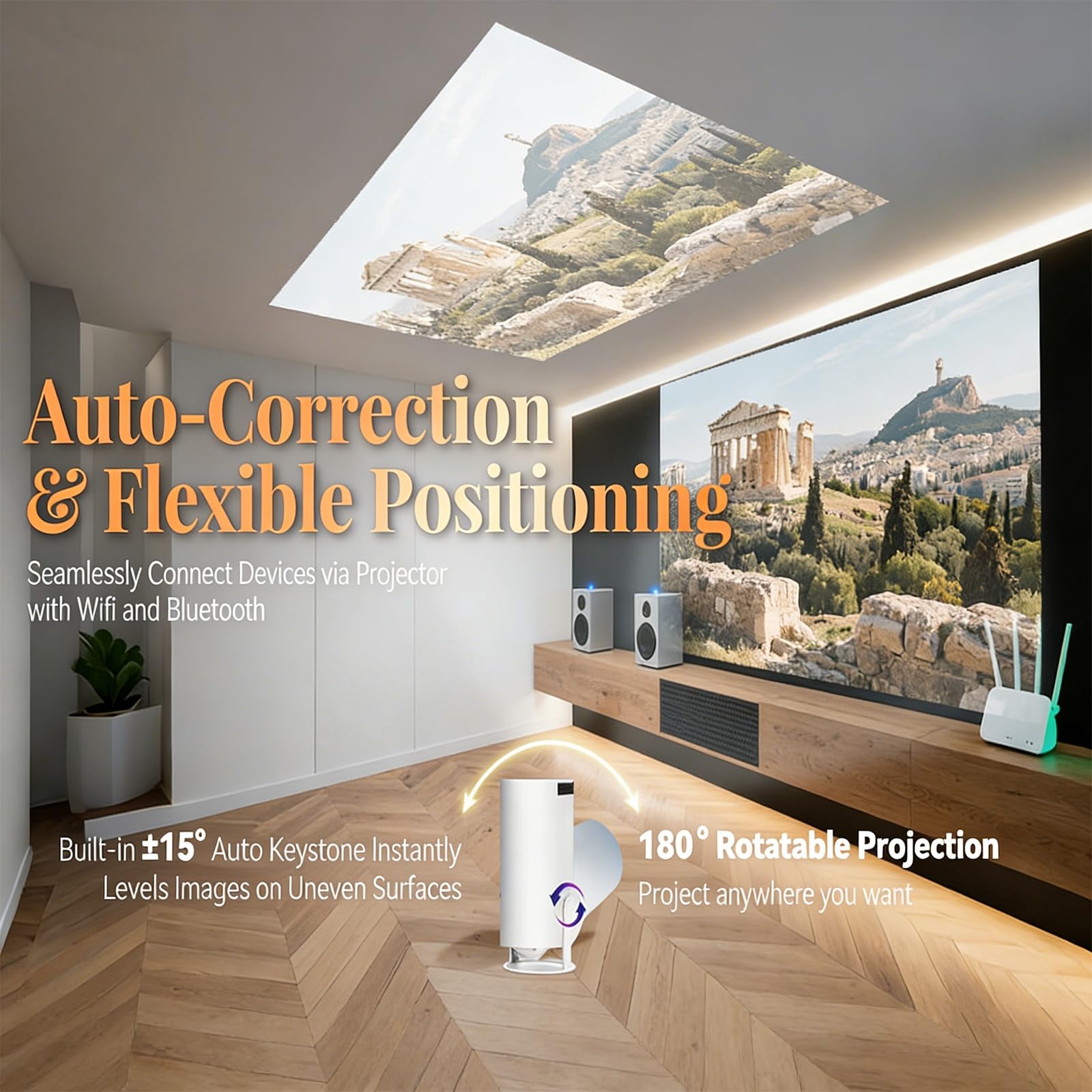 Proiettore Smart Book 4K per lettura, correzione trapezoidale automatica, rotazione a 180°, proiettore finto per un'esperienza immersiva in camera da letto, atmosfera di lettura accogliente