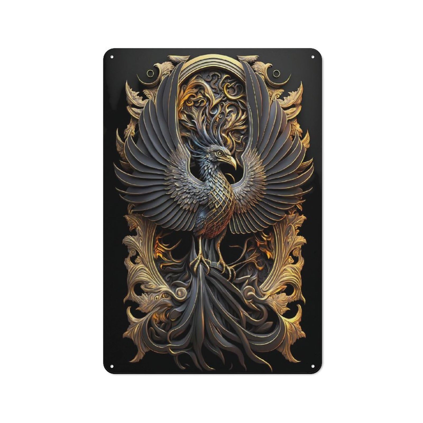 Nostalgic Eternal Golden Phoenix Decorative Tin Sign 30x20cm, Vintage Wall Decor for Lounge, Study, Pub Or Wall Gallery