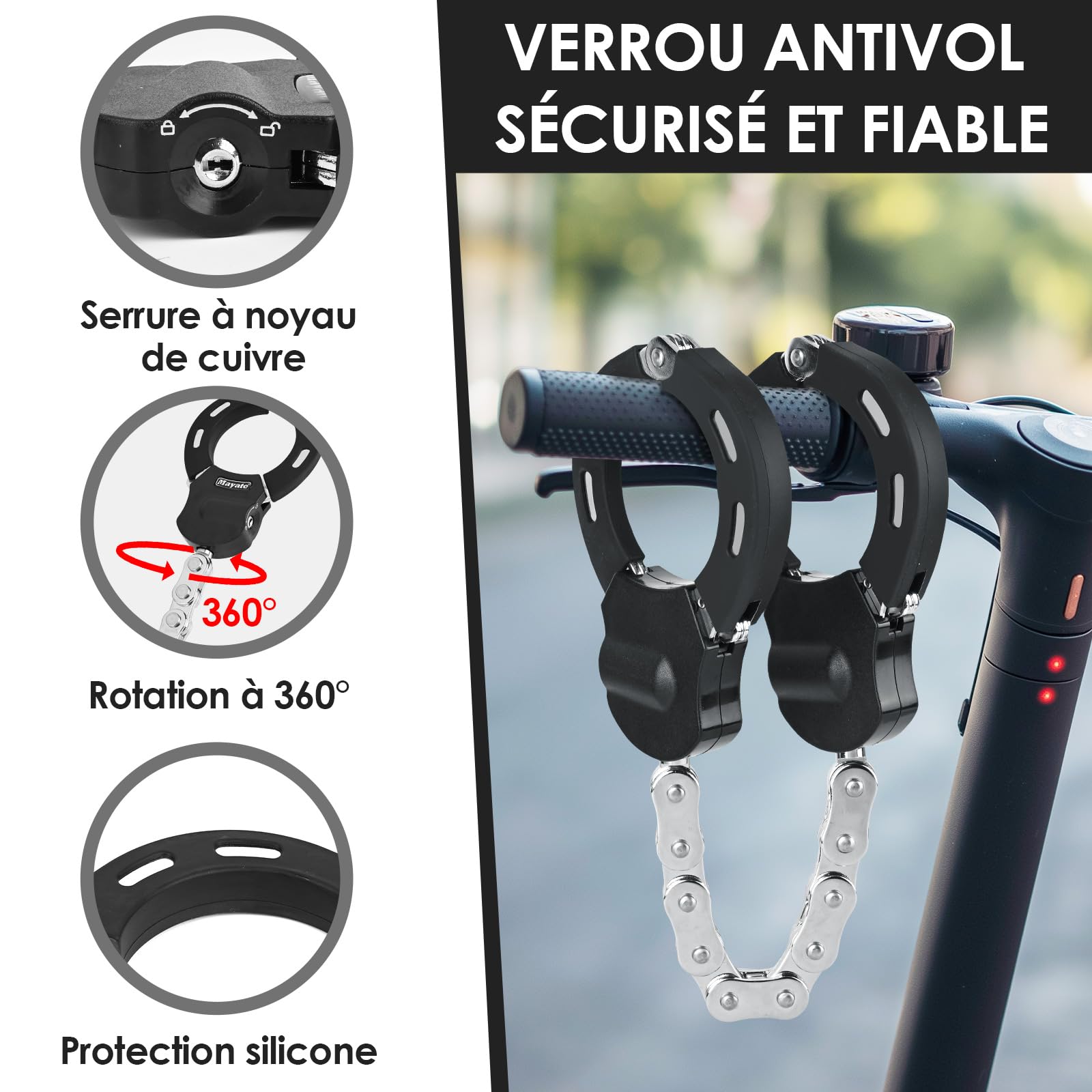 Antivol Trotinette Electrique, Cadenas Trotinette Electrique, Antivol Menotte avec Clés et Sac Etanche 3L, Accessoires Trottinette Electrique, Chaînes Antivols Velo pour Les Vélos,Motos,Scooter