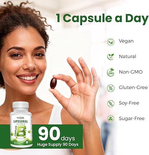 Miniatura 8 de Complejo B liposomal para B12 metilado de alta absorción, L-metifolato (5-MTHF), vitaminas B activas completas con colina inositol-energía