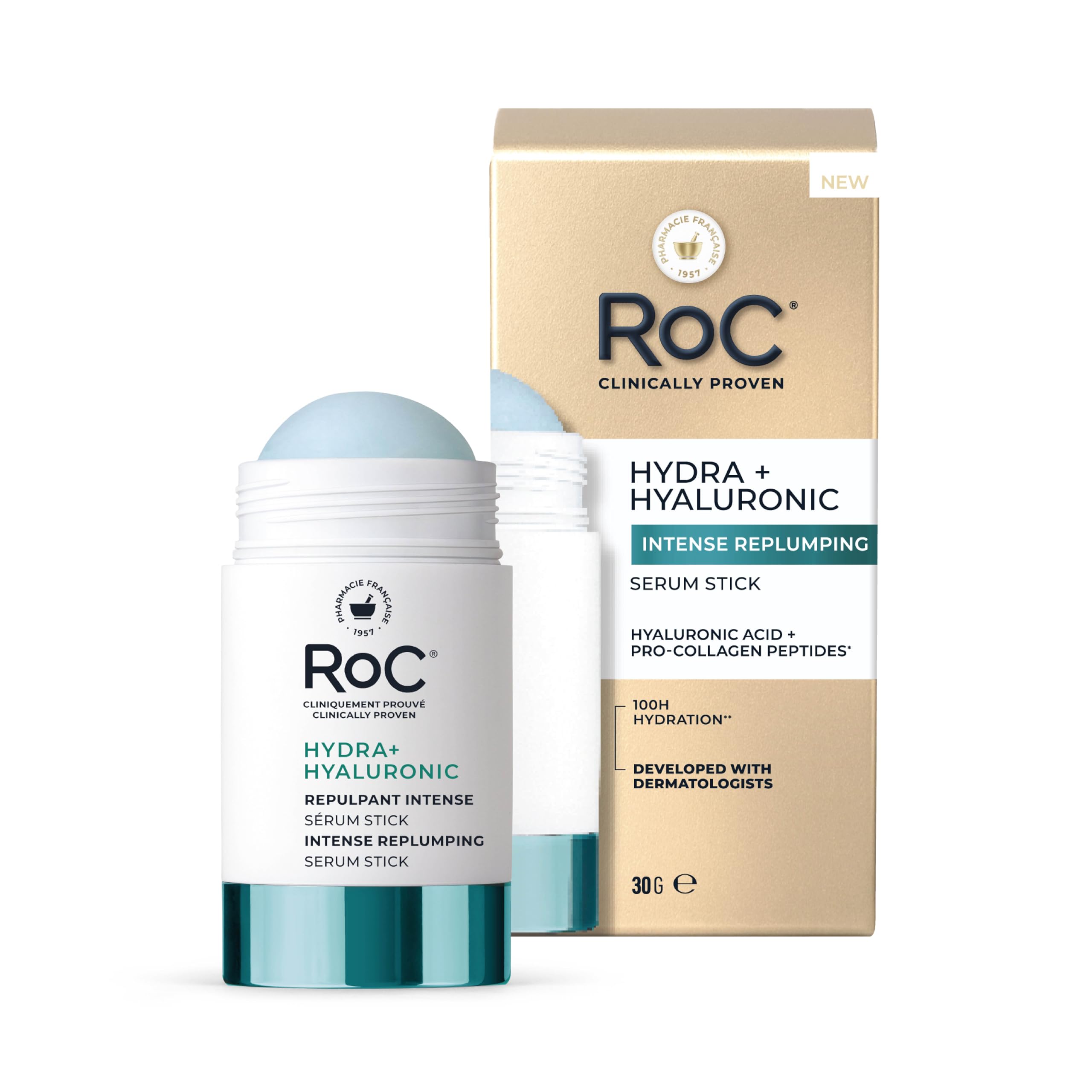 RoC Hydration+ Serum Stick | Cuidado de la piel con péptidos y ácido hialurónico para la cara | 30 g