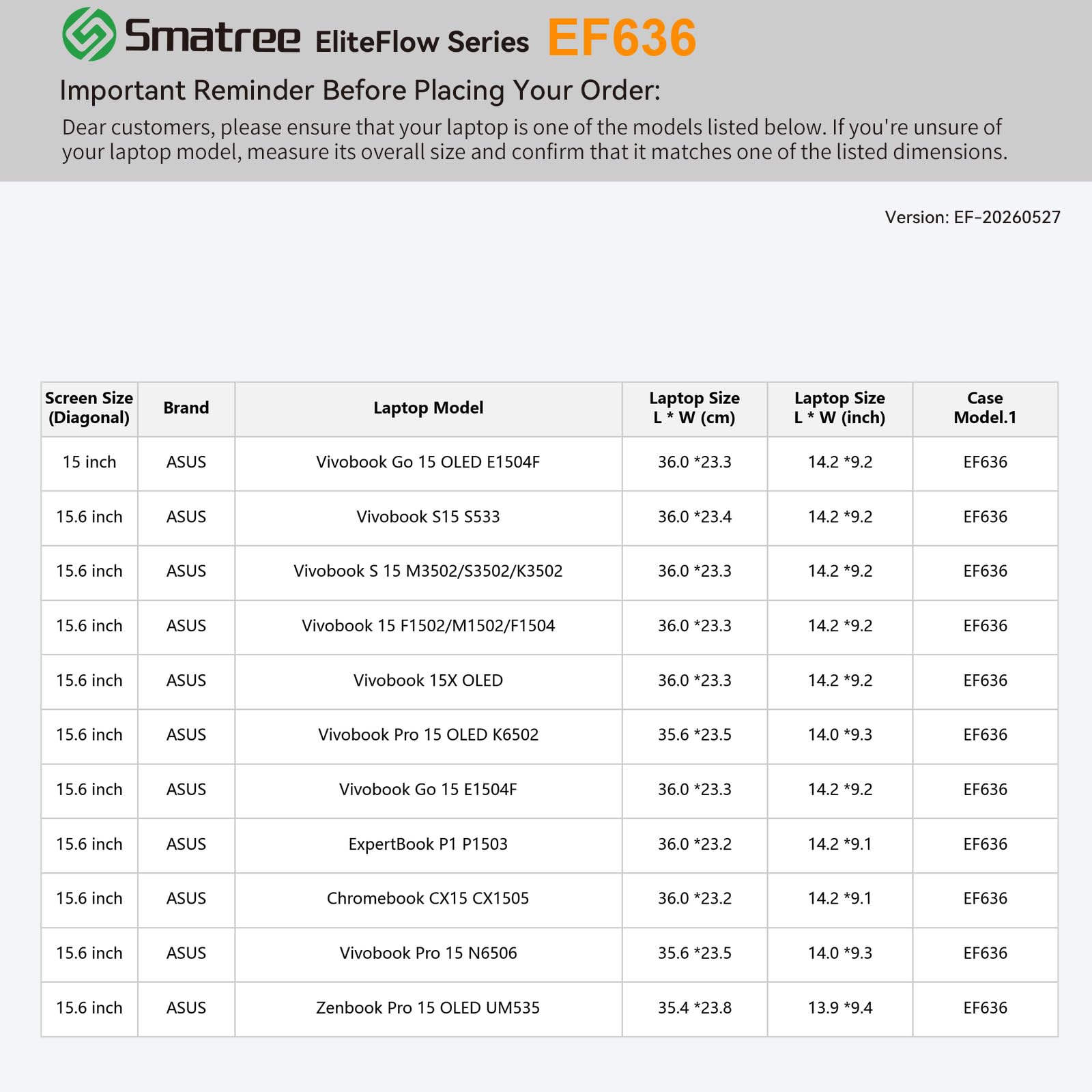 Smatree EliteFlow Etui na laptop 15,6 cala do ASUS Vivobook 15 F/M1502