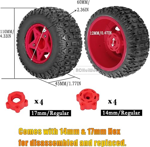 Miniatura 4 de RCHuiWow Ruedas y neumáticos hexagonales RC de 0.472 in0.551 in para camión escala 110, neumáticos de camión RC para 110 Slash 2WD 4 × 4 Senton