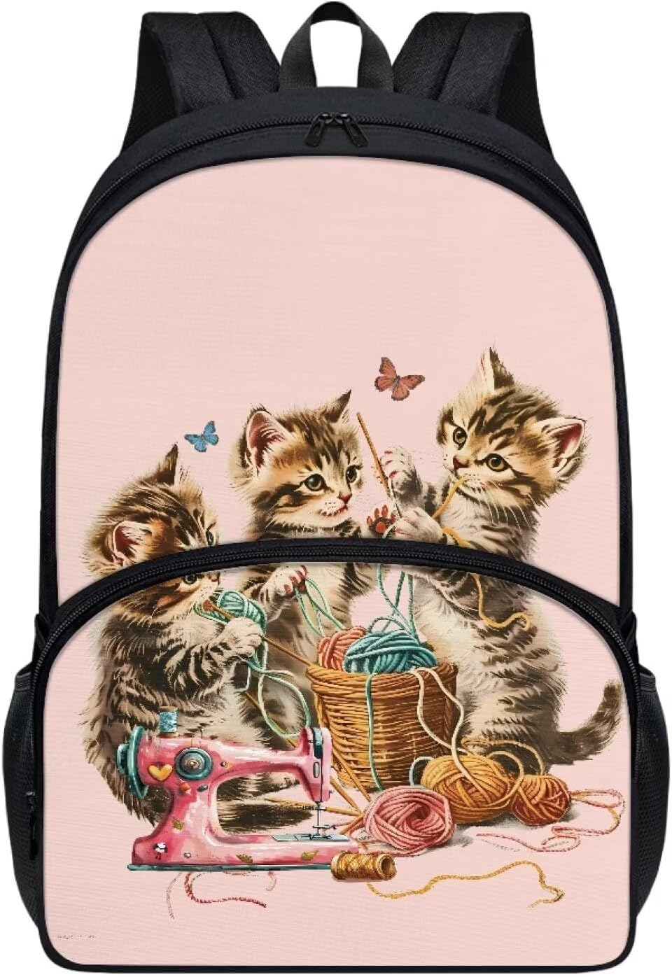 Cats Pink Print Cute Cats Backpack Kids Teens Large Capacity School Bag 17inch Daypack Travel Rucksack Bookbag