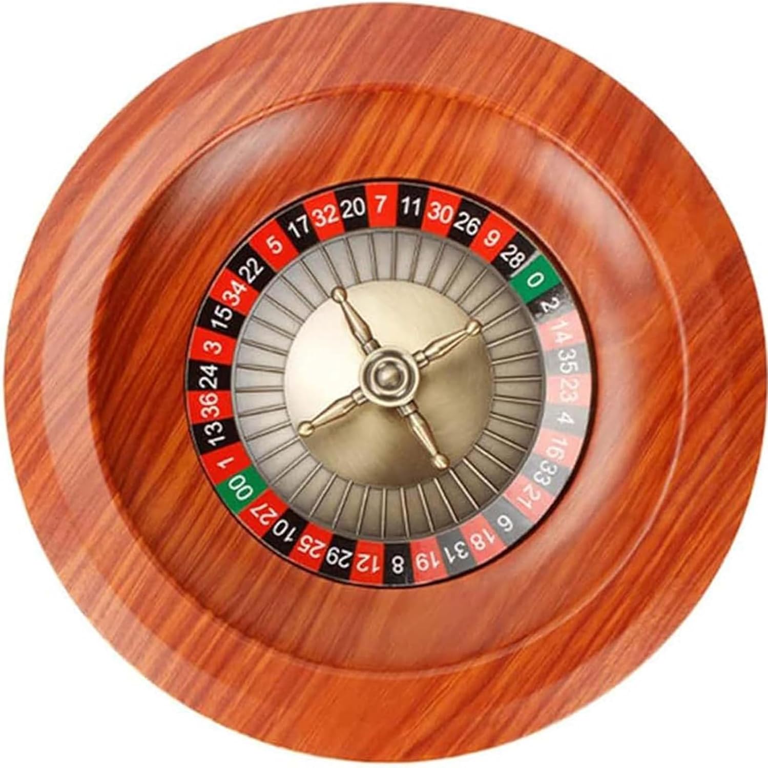 Roulette Wheel Set - Mahogany Casino Turntable with Double-Zero Layout and Precision Bearings for Home Game Nights and Clubs