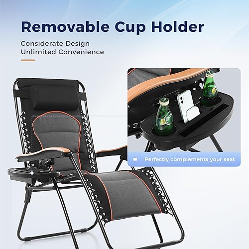 Miniatura 4 de MAISON ARTS Sillón de gran tamaño XL acolchado de gravedad cero, silla de césped antigravedad, reclinable ajustable con almohada y portavasos, silla