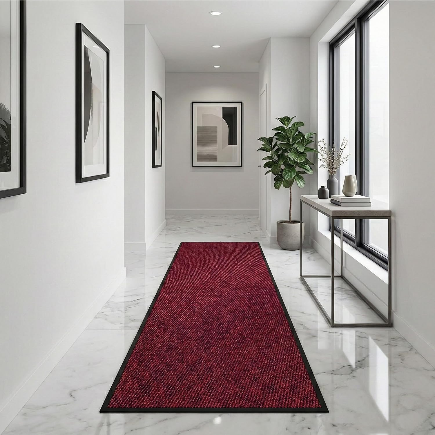 Fit Even Sunny Indoor & Outdoor Runner Rug – Machine Washable Non-Slip Rubber Backed Entrance Mat, Long Waterproof Mats for Hallway, Front Entrance, Kitchen, Patio or Garden - (Red, 60x180 cm) — image 1