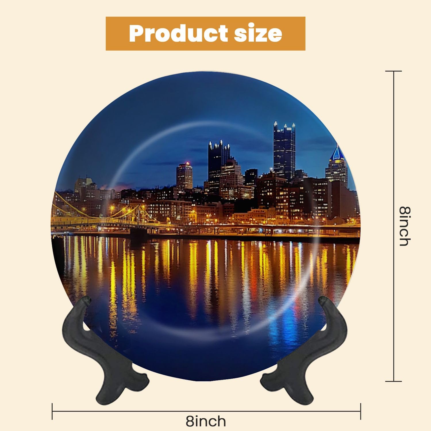 Decorative Plates for Display Skyline water view night clear sky Gift Plates Ceramic Collections Plates Hanging Artwork for Living Dining Room Kitchen Souvenir