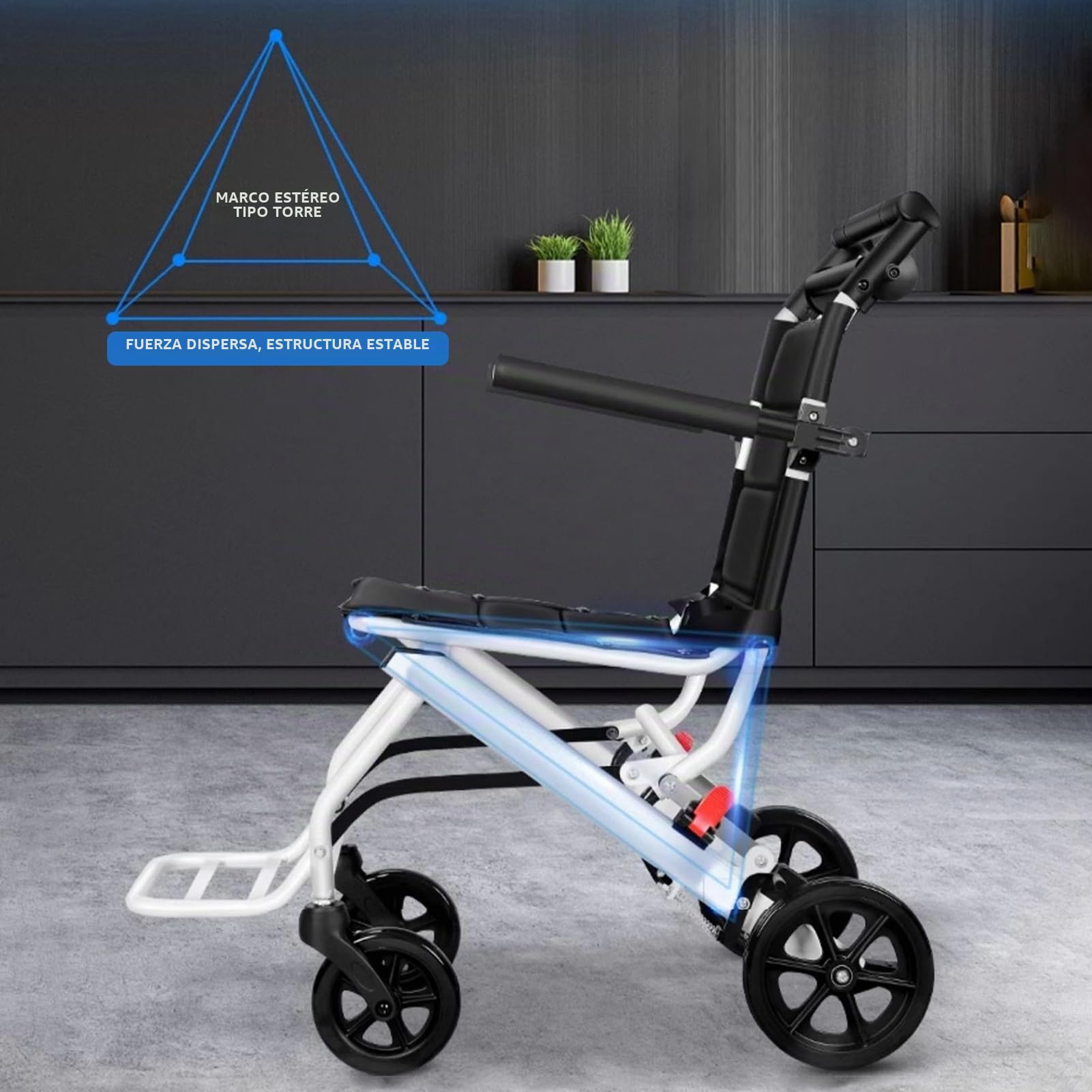 Silla de ruedas de transporte ligera de 14 libras, silla de transporte plegable para adultos mayores, 180 libras, silla de ruedas de viaje de aluminio con ruedas grandes para ancianos, color