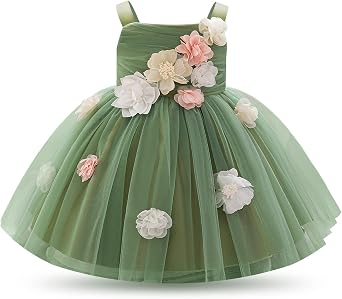 IDOPIP Toddler Baby Flower Girl Dress for Kids Wedding Pageant Party Prom Gown First Communion Birthday Tutu Tulle Dresses