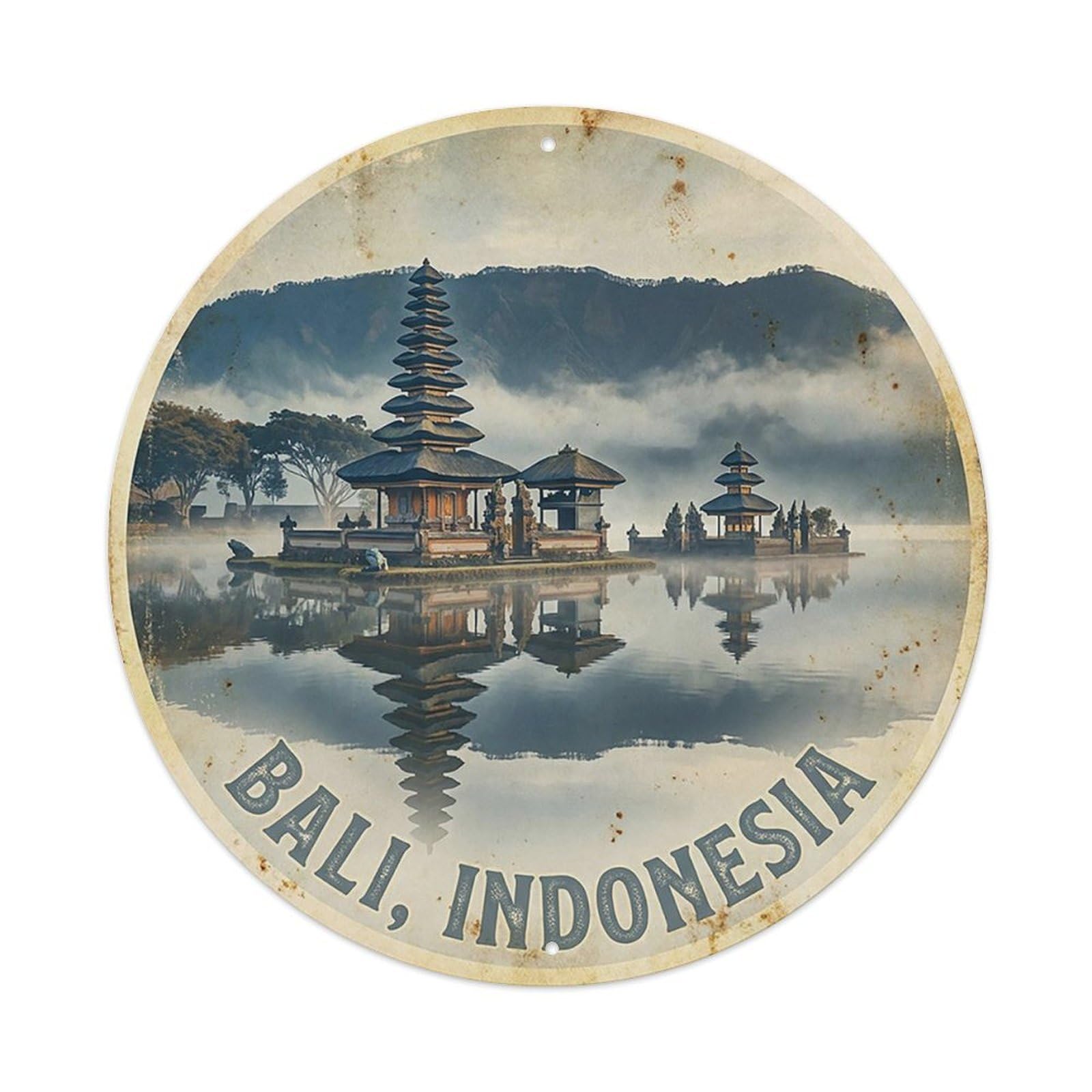Bali Water Temple Sacred Landmark Cultural Heritage Metal Tin Sign