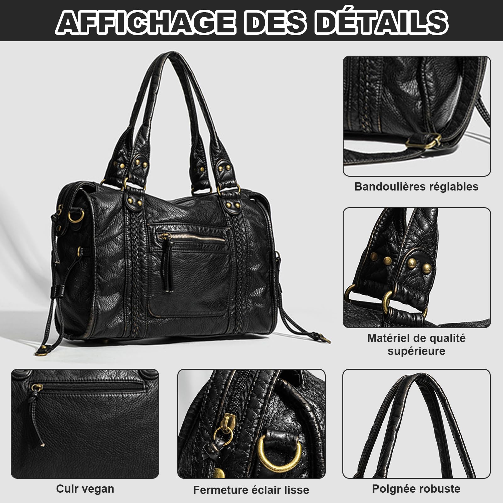 Sac a Main Femme Cuir - Sac a Main pour Les Cours Lycee - Grand Vintage City Bag Sacs à bandoulière Fourre Tout Femme pour le travail et les voyages