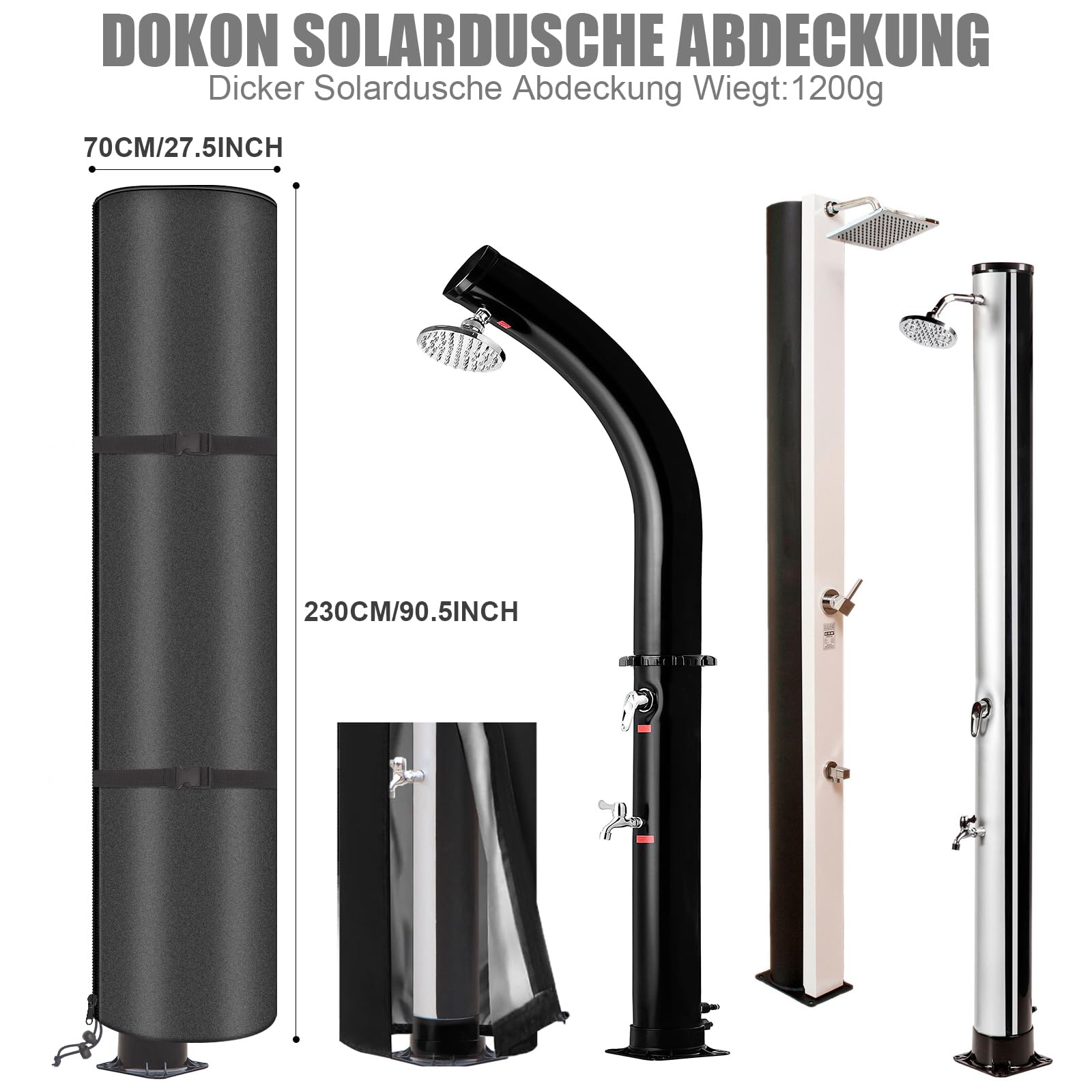 Housse de protection pour douche solaire - 230 x 70 cm - Étanche - Pour douche extérieure - Avec revêtement UV - Pour meubles de jardin - Avec sangles à boucle et sacs de rangement