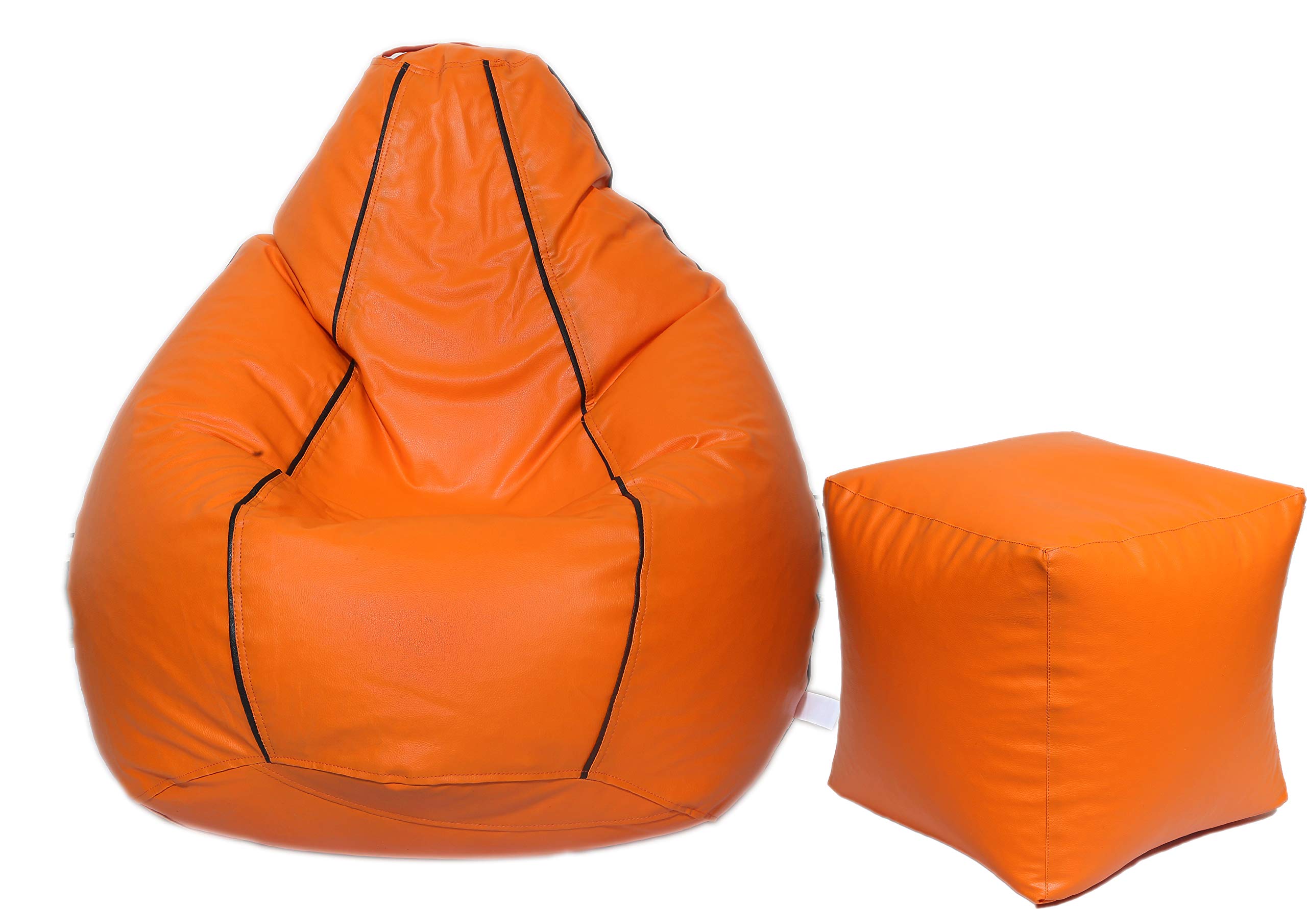 Maruti fun bags XXL Bean Bag Combo with Puffy Cover Without Beans Striped- Orange and Black (Leather)