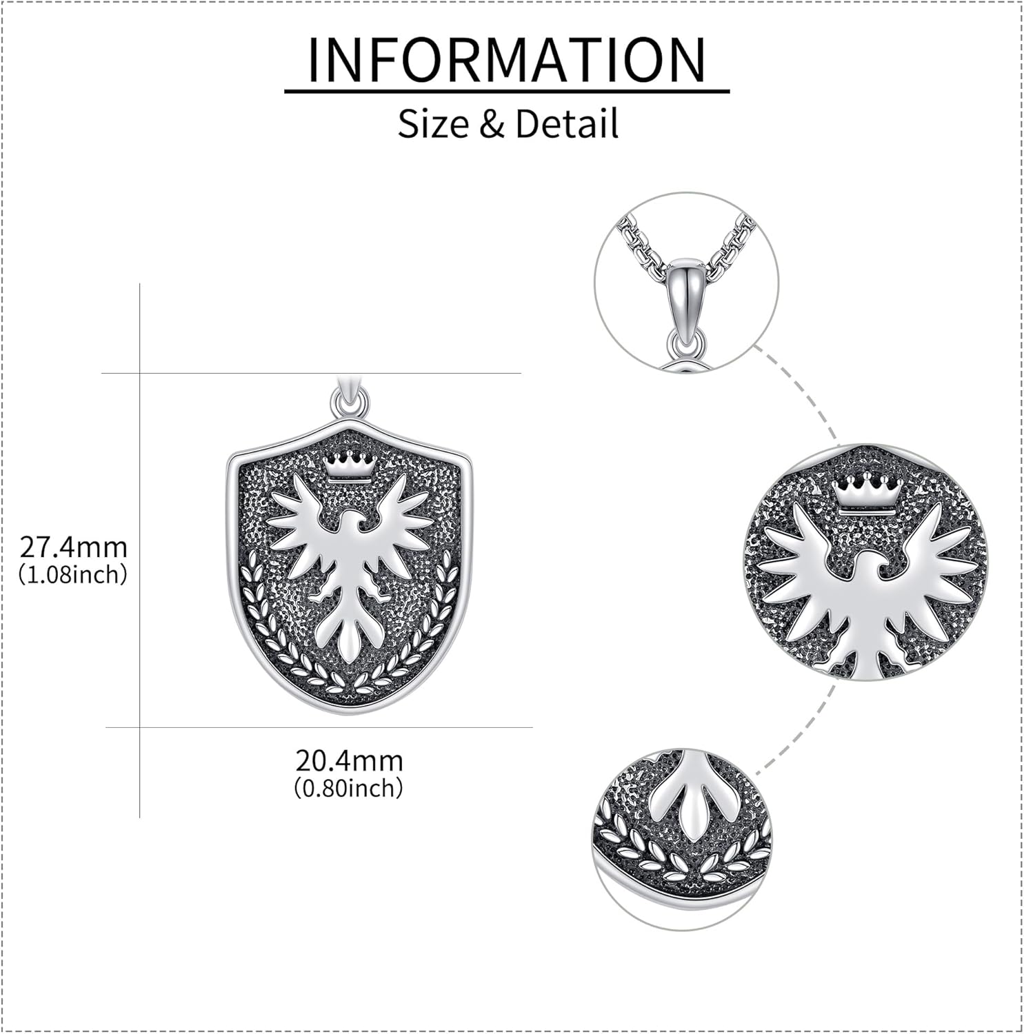 URONE Phoenix Necklace 925 Sterling Silver Rising Phoenix Pendant Phoenix Bird Shield Jewelry Gifts for Men Women - Image 5