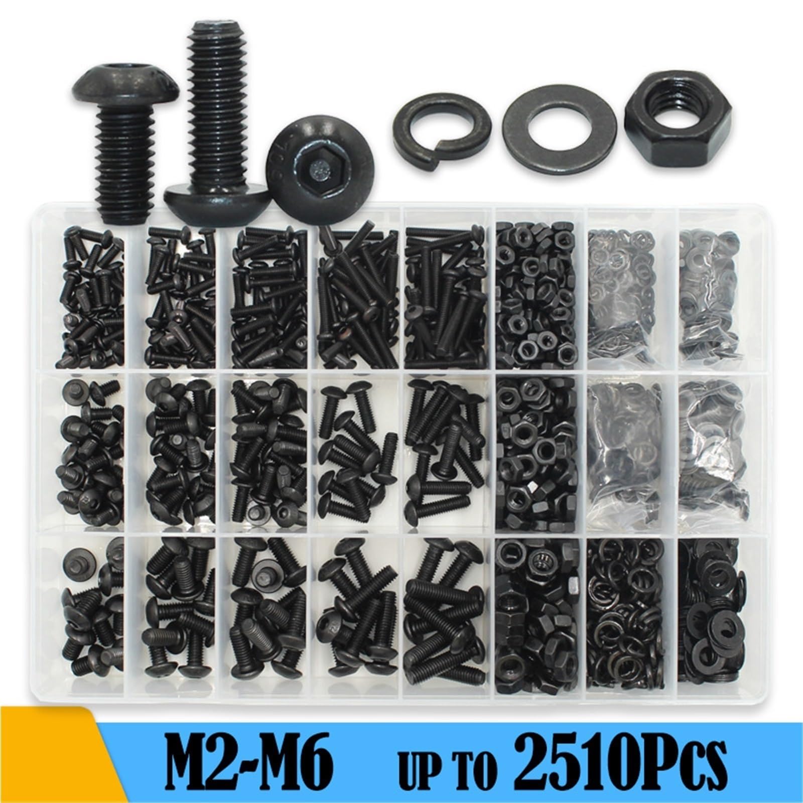 Tornillo de cabeza hexagonal redonda 2510p M2 .5 M3 M4 M6 Grado 10.9 Tornillos hueca accionamiento Allen ISO7380 Kit pernos, tuercas y arandelas Juego de Tornillos y Tuercas(M4 342pcs)