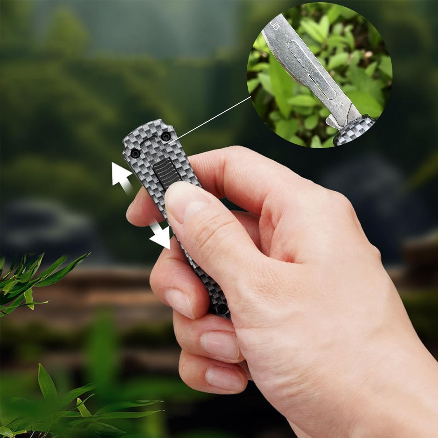 Cuchillo multiusos, automático con botón pulsador, cúter retráctil con 10 cuchillas n.° 24, cuchillo multiusos de bolsillo (A 04)