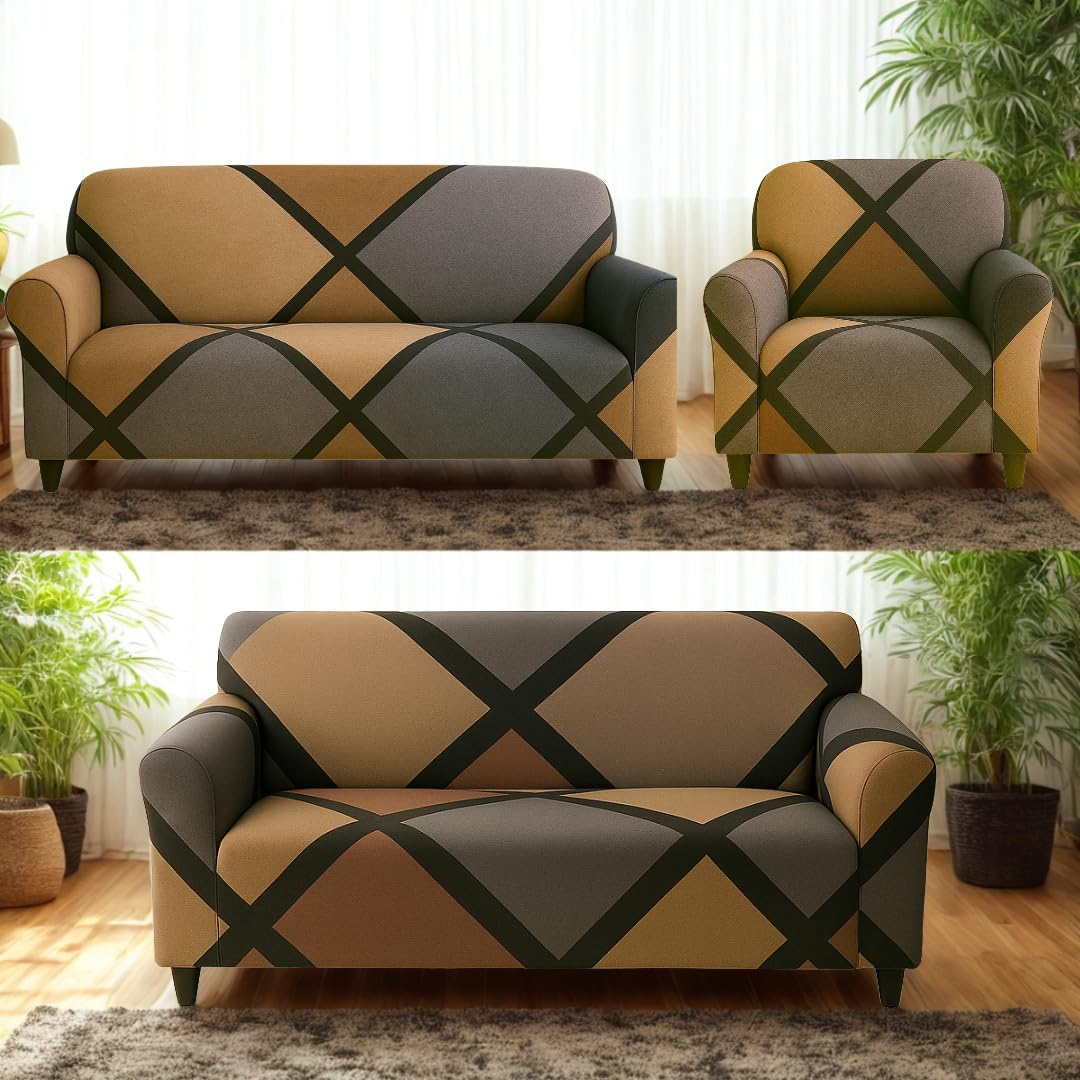 Homerz Premium Universal Elastic fit Sofa Cover Fully Covered, Non-Slip Sticky Elastic Stretchable Sofa Set Slipcover Protector (Biscoff, 6 (3+2+1) Seater)