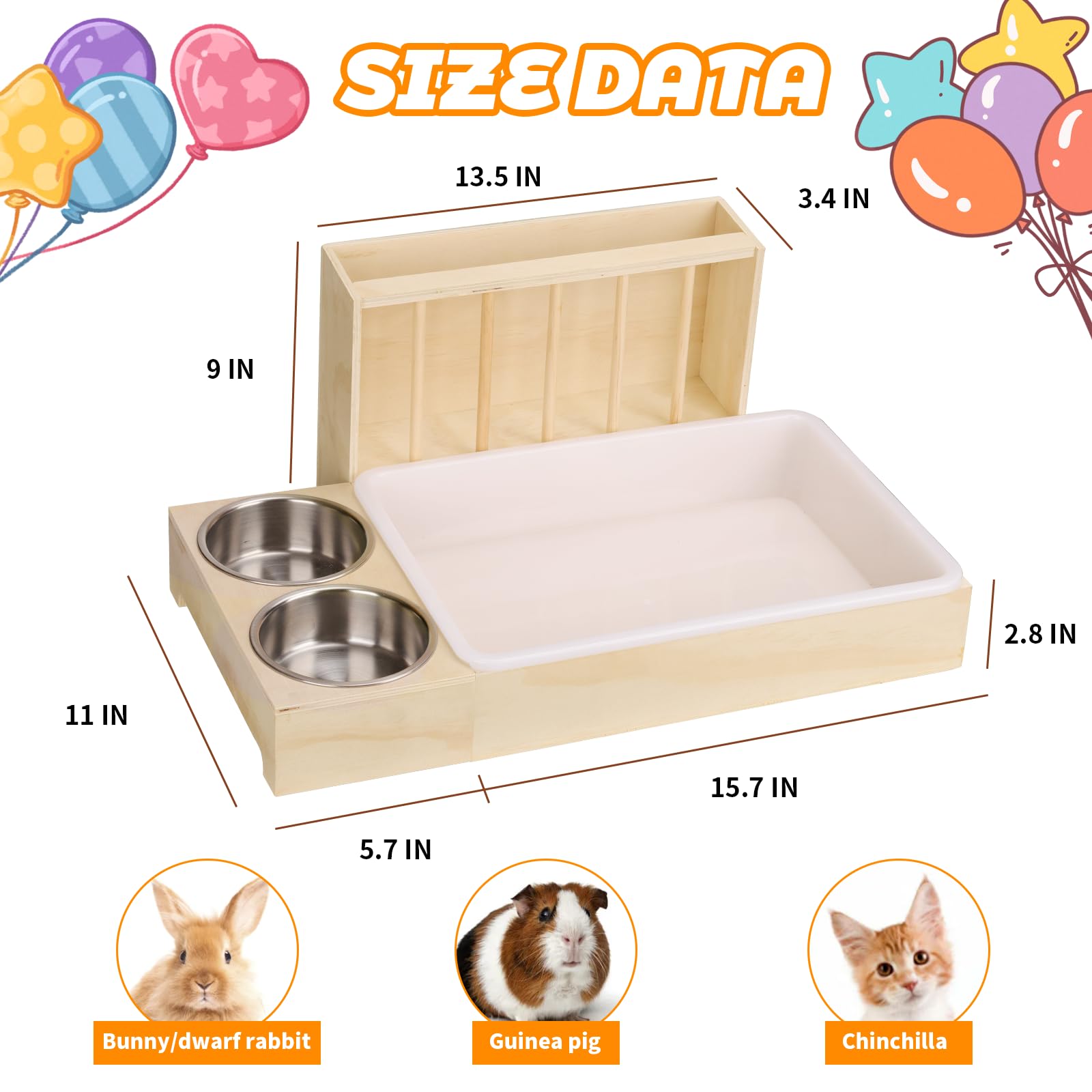 Caja de arena para conejos con comedero de heno y cuencos, comedero de madera para animales pequeños, cobayas y hámsters