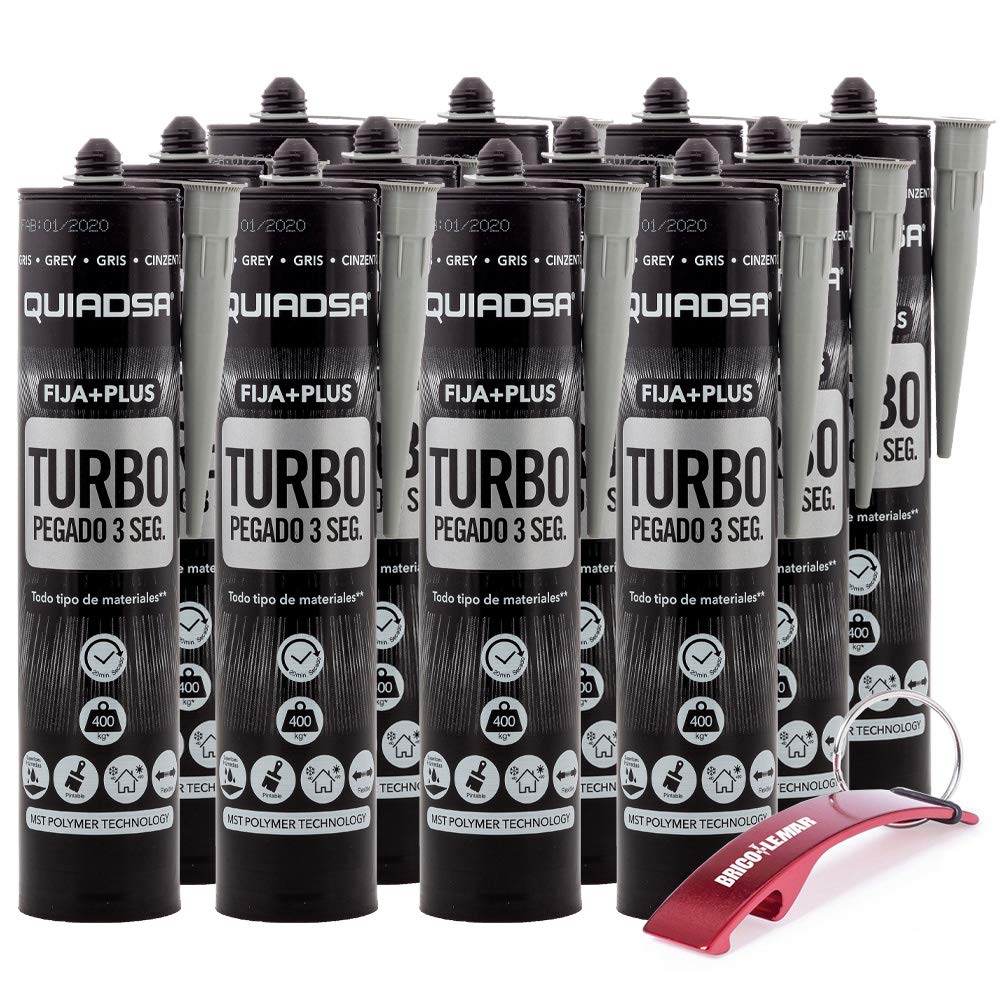 Quiadsa Fija Plus Turbo Polimero 290ml + Llavero Bricolemar de Regalo (12 x 290ml - Gris)
