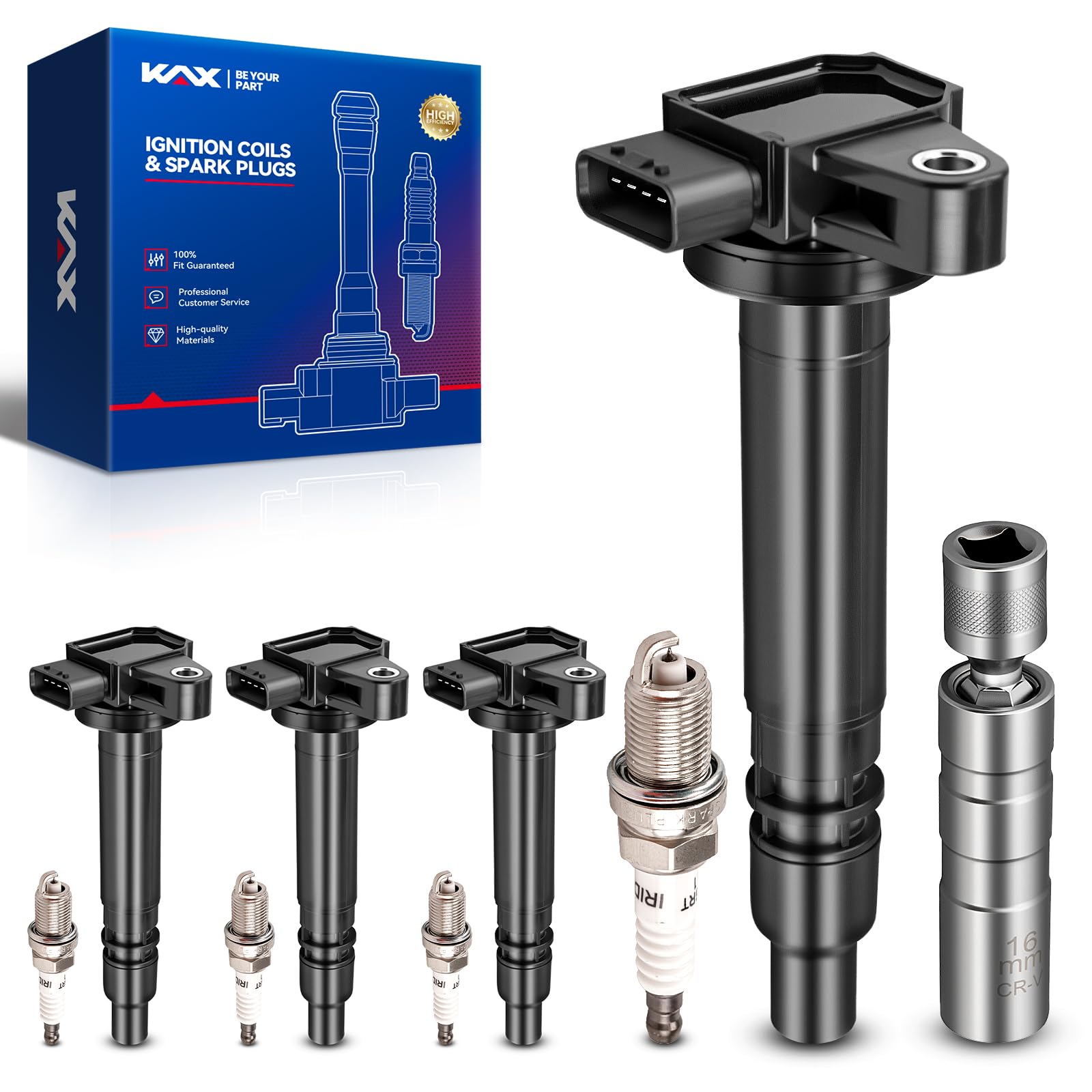 KAX 4 Ignition Coils &amp; 4 Spark Plugs Set for Tacoma 2000-2004 2.4L 2.7L