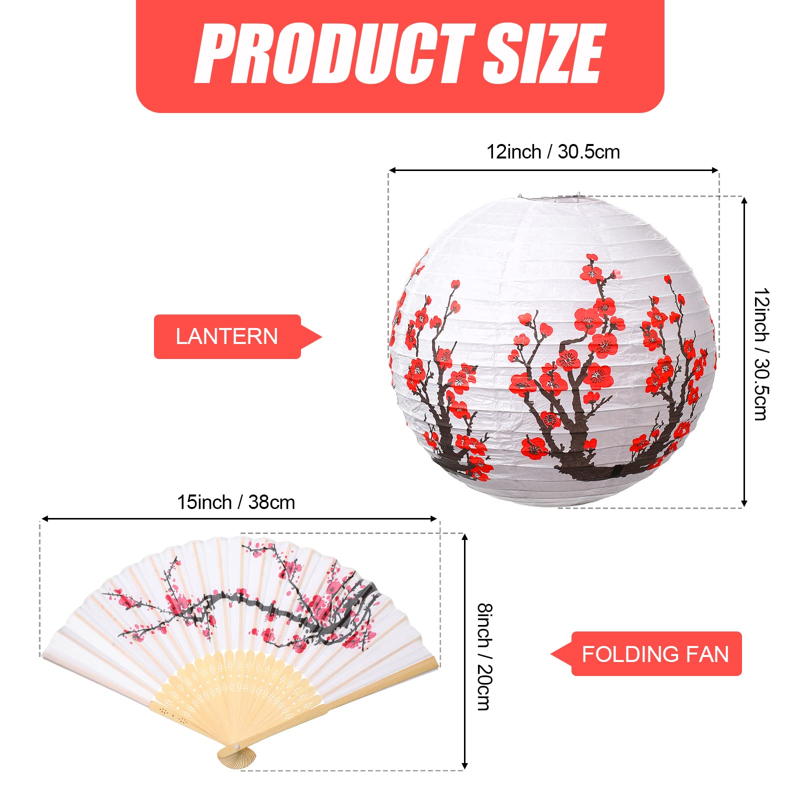 16 Pcs Cherry Blossom Decoration Includes 8 Chinese Japanese Cherry Blossom Paper Lanterns 12 Inch 8 Cherry Flowers Folding Fan for Restaurant Church Wedding Party DIY Decoration