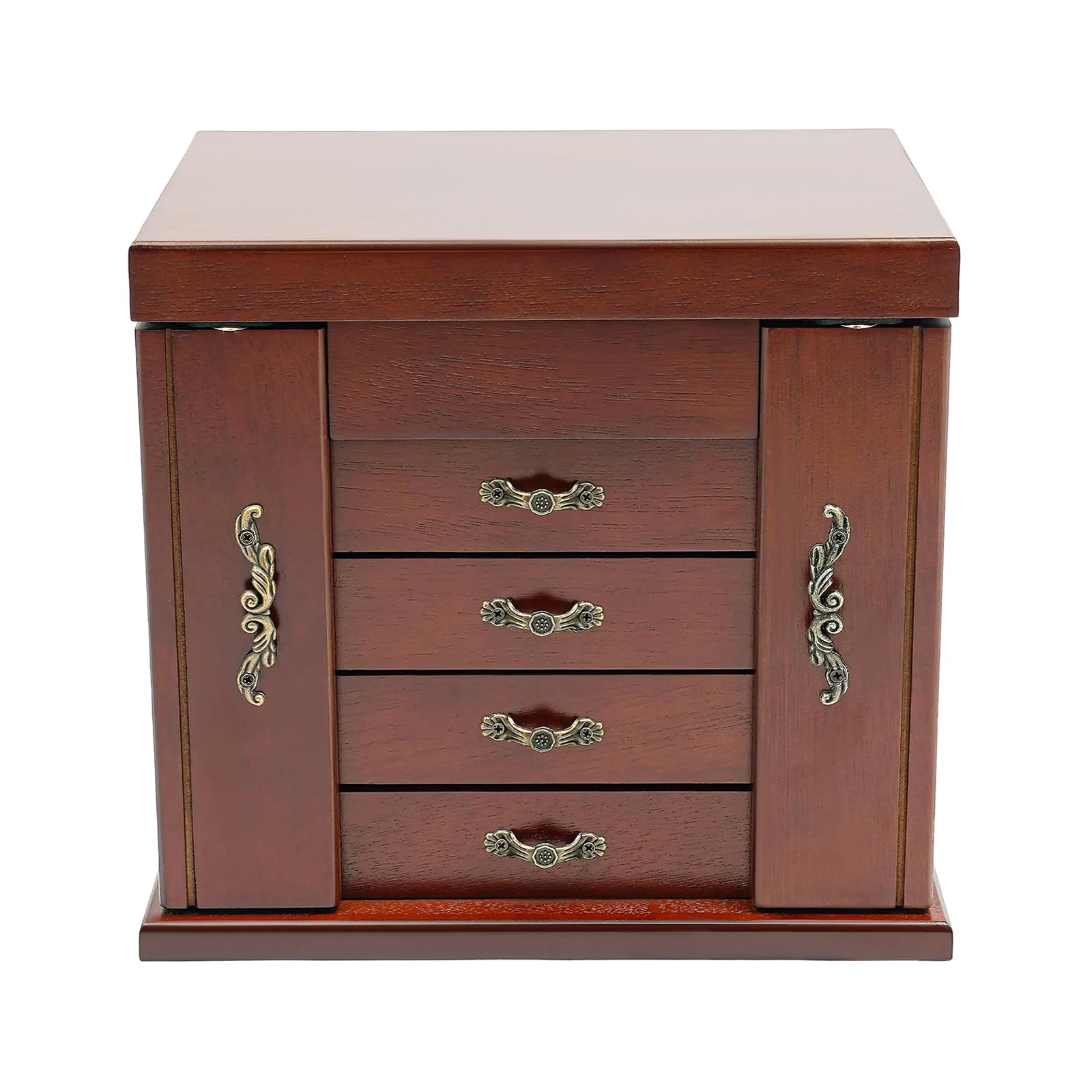 Schmuckkasten Groß 5 Etagen Schmuckkästchen aus Holz Vintage Braun Schmuckschatulle mit Spiegel