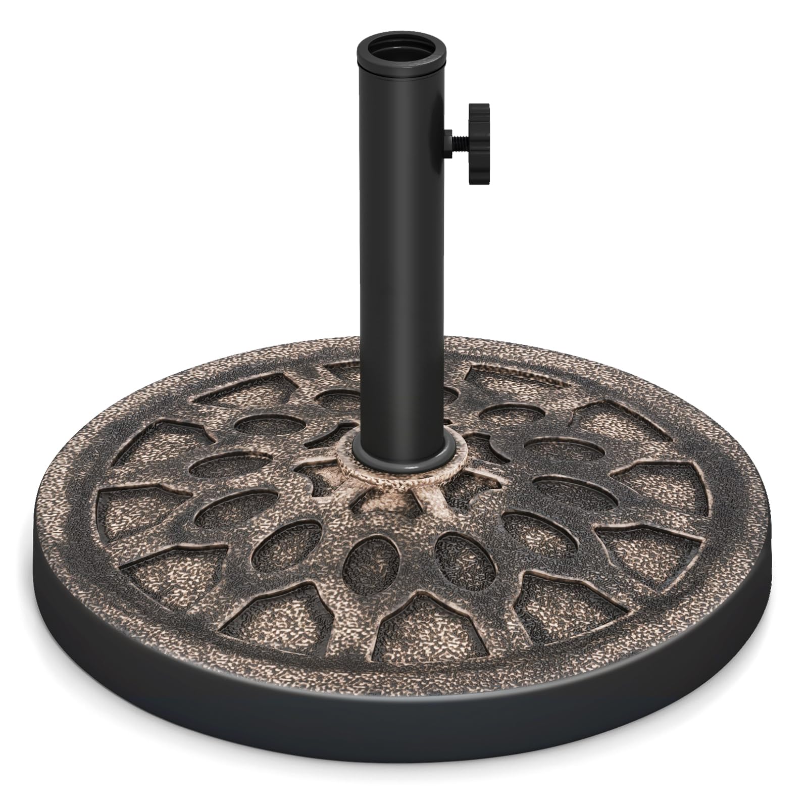 Tangkula 30 lbs Heavy Duty Umbrella Base, Round Parasol Holder with Adjustable Knob for ?1.5-?1.9 Pole, Resin Umbrella Stand with Decorative Pattern, Easy Setup
