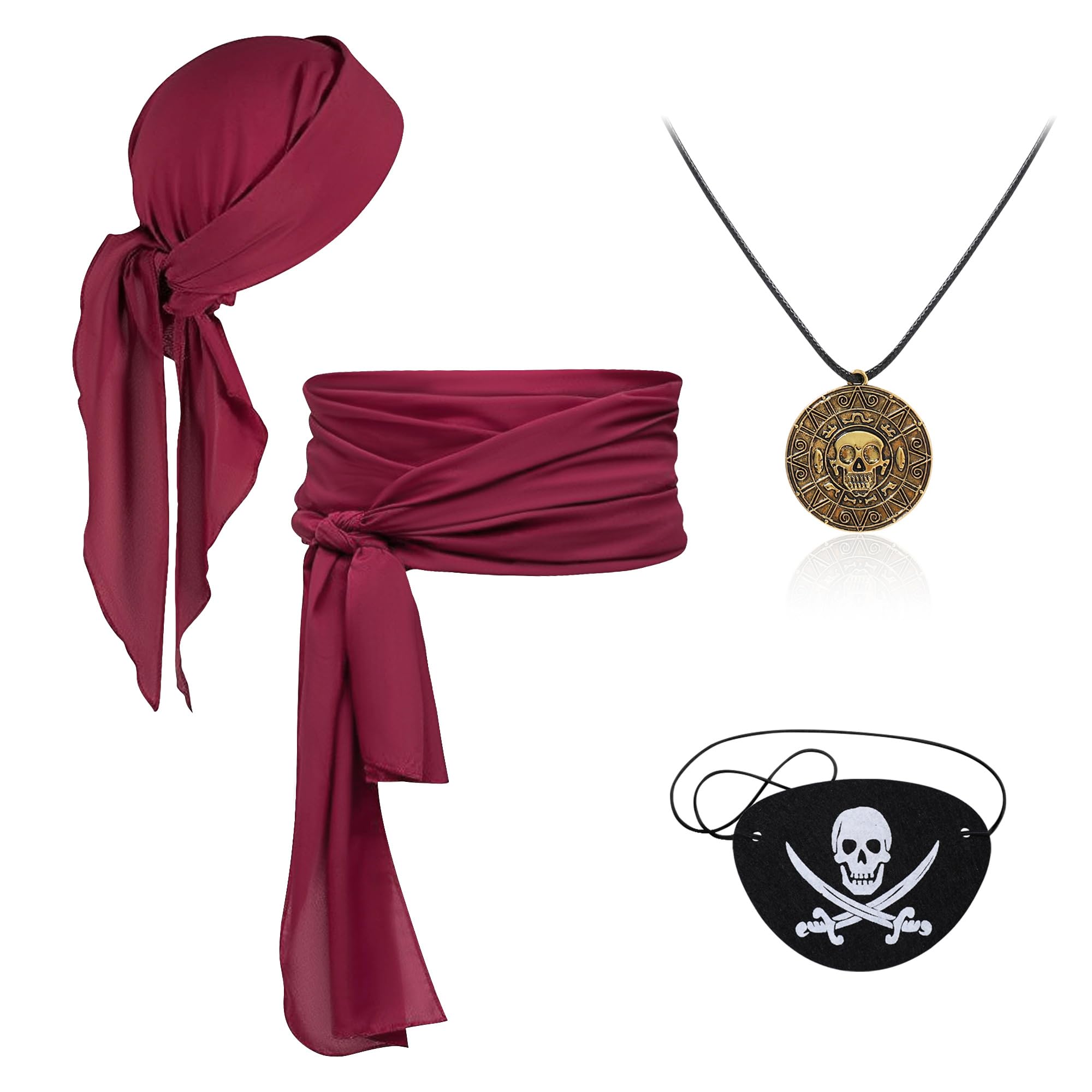Pirate Costume 4Pcs Women Men Halloween Pirate Accessories Cosplay Waist Belt Bandana Hat Eye Patch Necklace