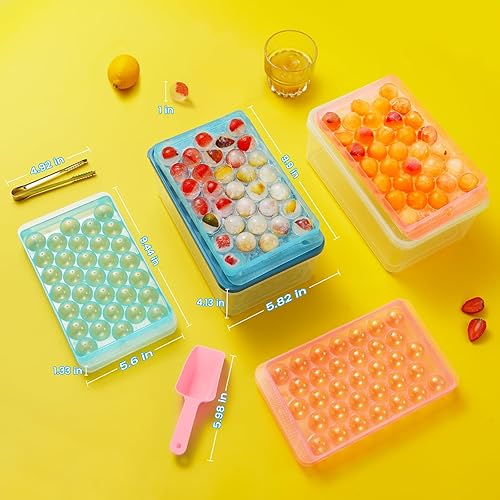 Miniatura 6 de PHINOX - Bandeja redonda para cubitos de hielo con tapa y contenedor, bandejas de hielo redondas para congelador, bandejas de hielo para hacer