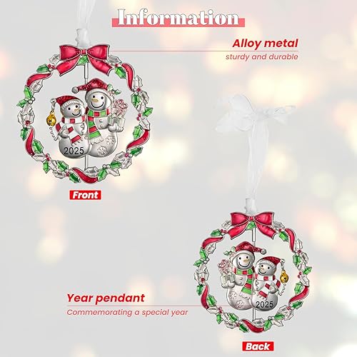 Miniatura 6 de Adorno de árbol de Navidad de muñeco de nieve 2025 de metal plateado colgante giratorio colgante colgante colgante de vacaciones colgante decorativo