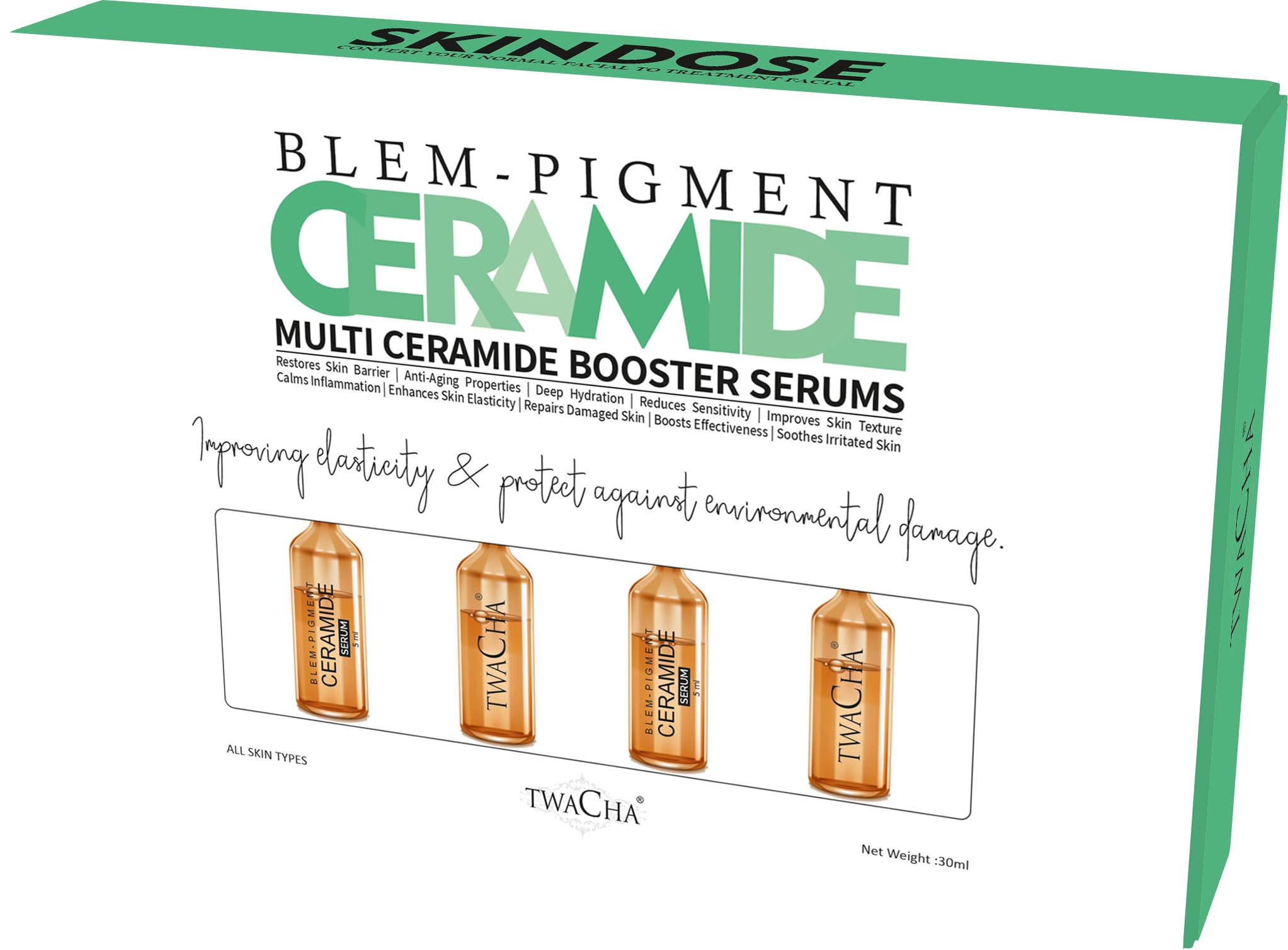 Twacha Skin Dose Blemish & Pigmentation Multi-Ceramide Booster Serum Ampoules | With Ceramide & Vitamin E | Daily Use | Lightweight Texture | Pack of 6 Ampoules (5ml Each) 1
