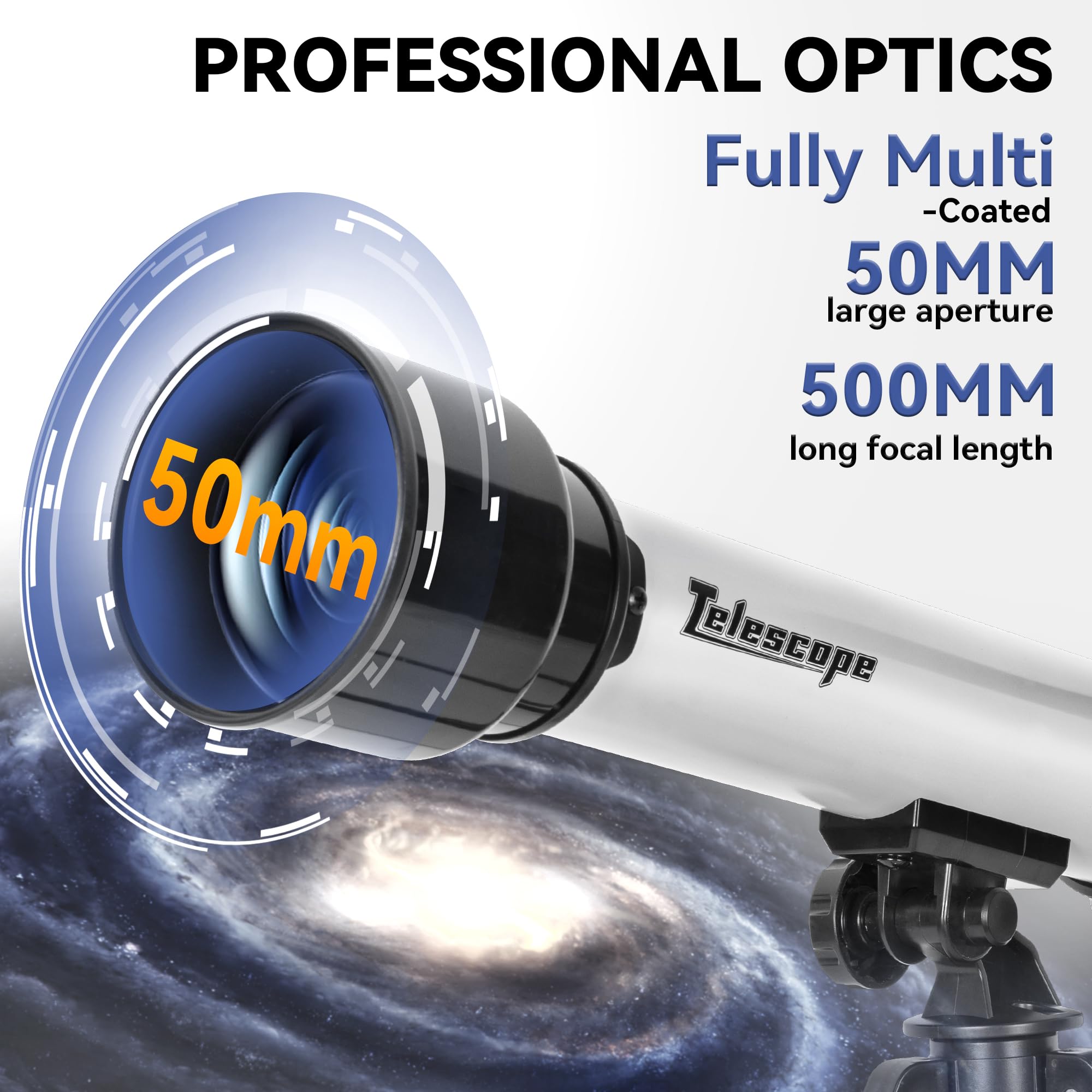 IBVIVIC Refraktor Teleskop 50/500 mit Tischstativ für Kinder, 30X/ 60X Zoom HD Outdoor Monokular Weltraumteleskop mit 2 Okularen, Kompass & Telefon Adapter für Land-, Mond- und Planetenbeobachtung