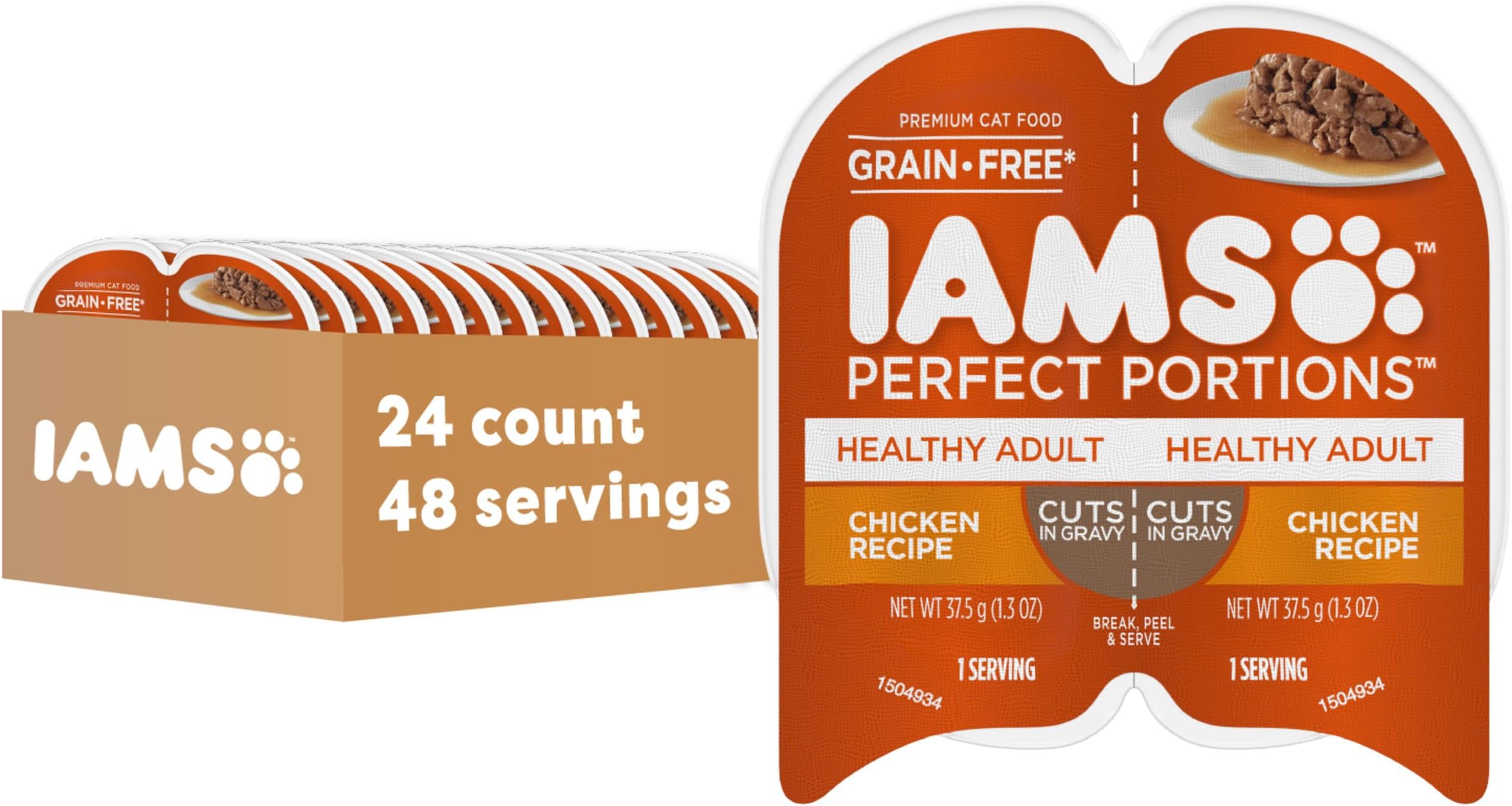 Perfect Portions Grain Free Wet Cat Food, Healthy Adult Cat Food Wet, Chicken Recipe Cuts in Gravy, (24) 2.6 oz. Twin-Pack Trays