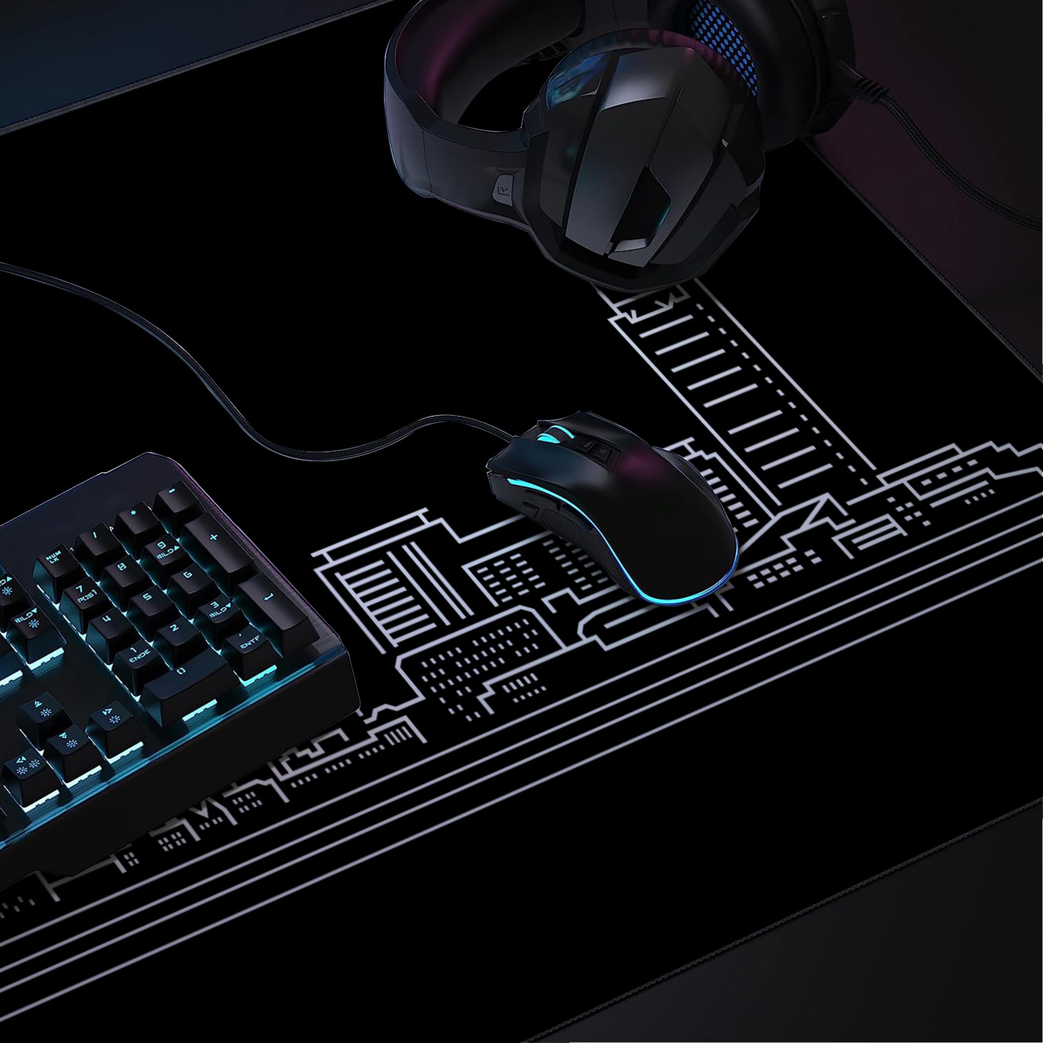 LL-COEUR Noir Grand Tapis de Souris de Jeu 120x50x0,3CM Gamer Tapis de Bureau Large et Étendu XXL Speed Gaming Mousepad pour PC, Clavier et Ordinateur