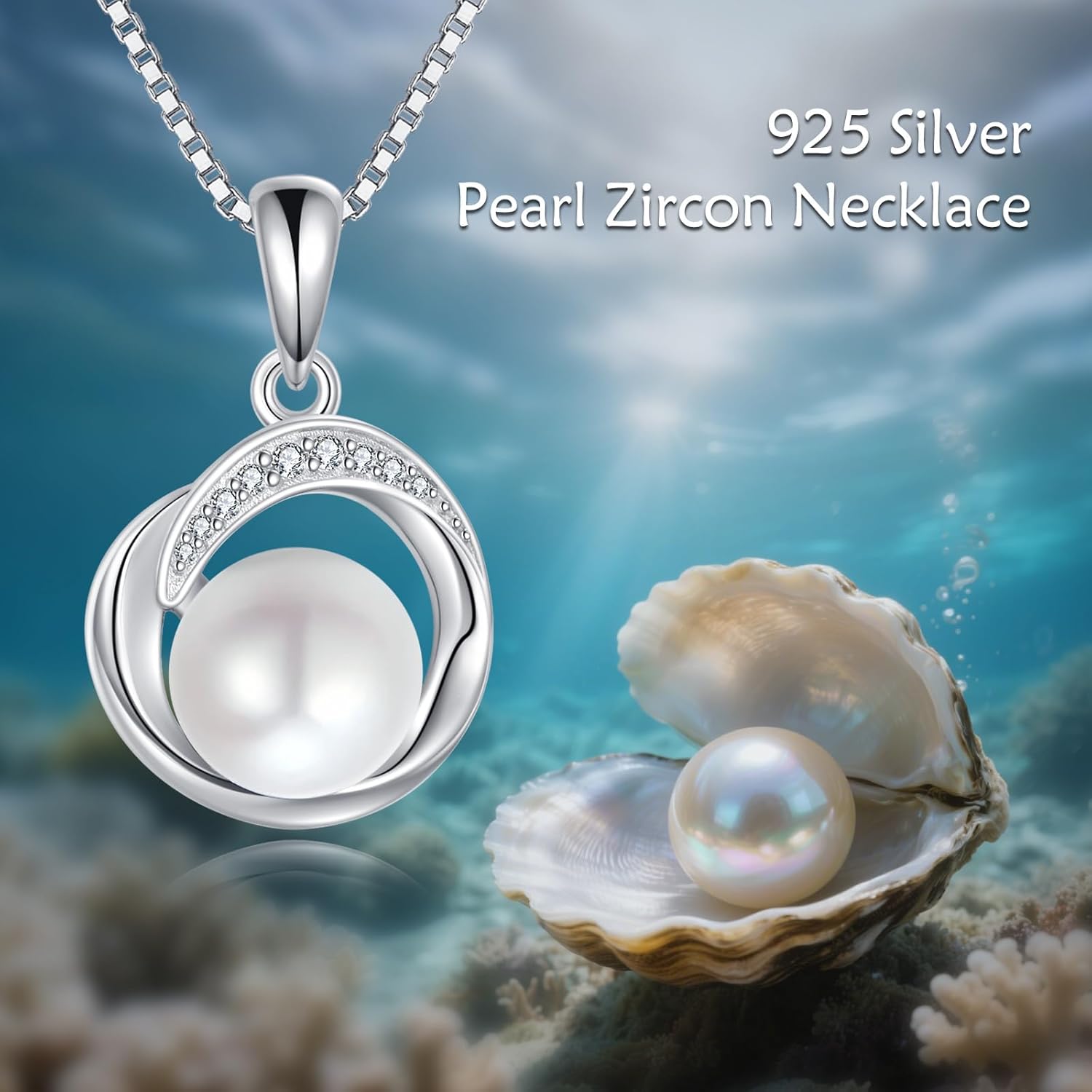 POPLYKE Pearl Moonstone Opal Black Pearl Necklaces for Women 925 Sterling Silver Single Pearl Necklace 8mm Pearl Gemstone Jewelry for Mom Wife - Image 2