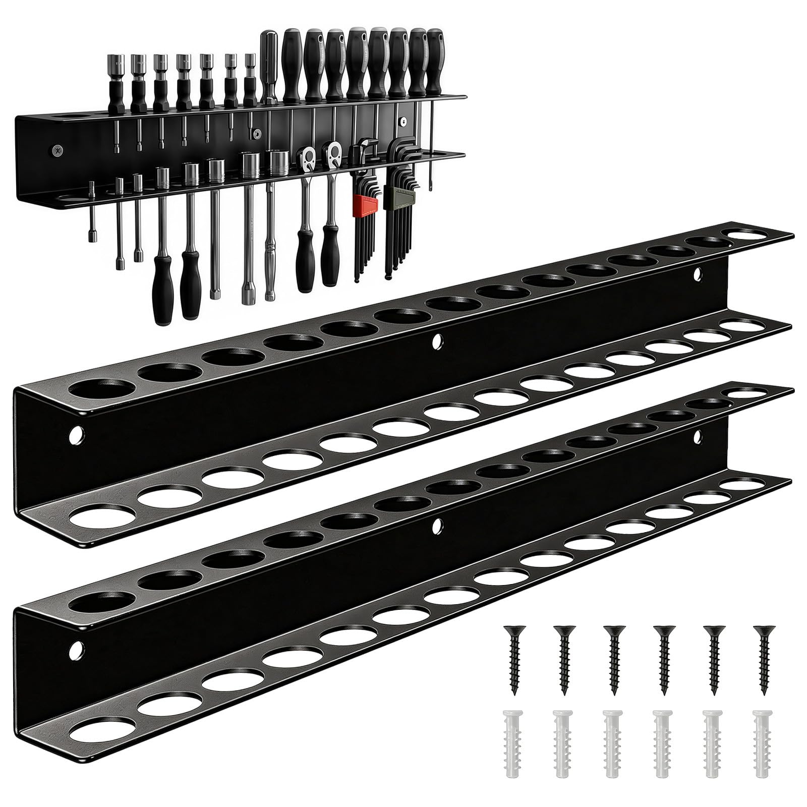 2 Stück Zangenhalter Wandhalterung 40cm/15.7in, Werkzeug Wandhalter mit 14 Löchern, Schraubendreher Halterung für Garage, Werkstatt & Werkbank
