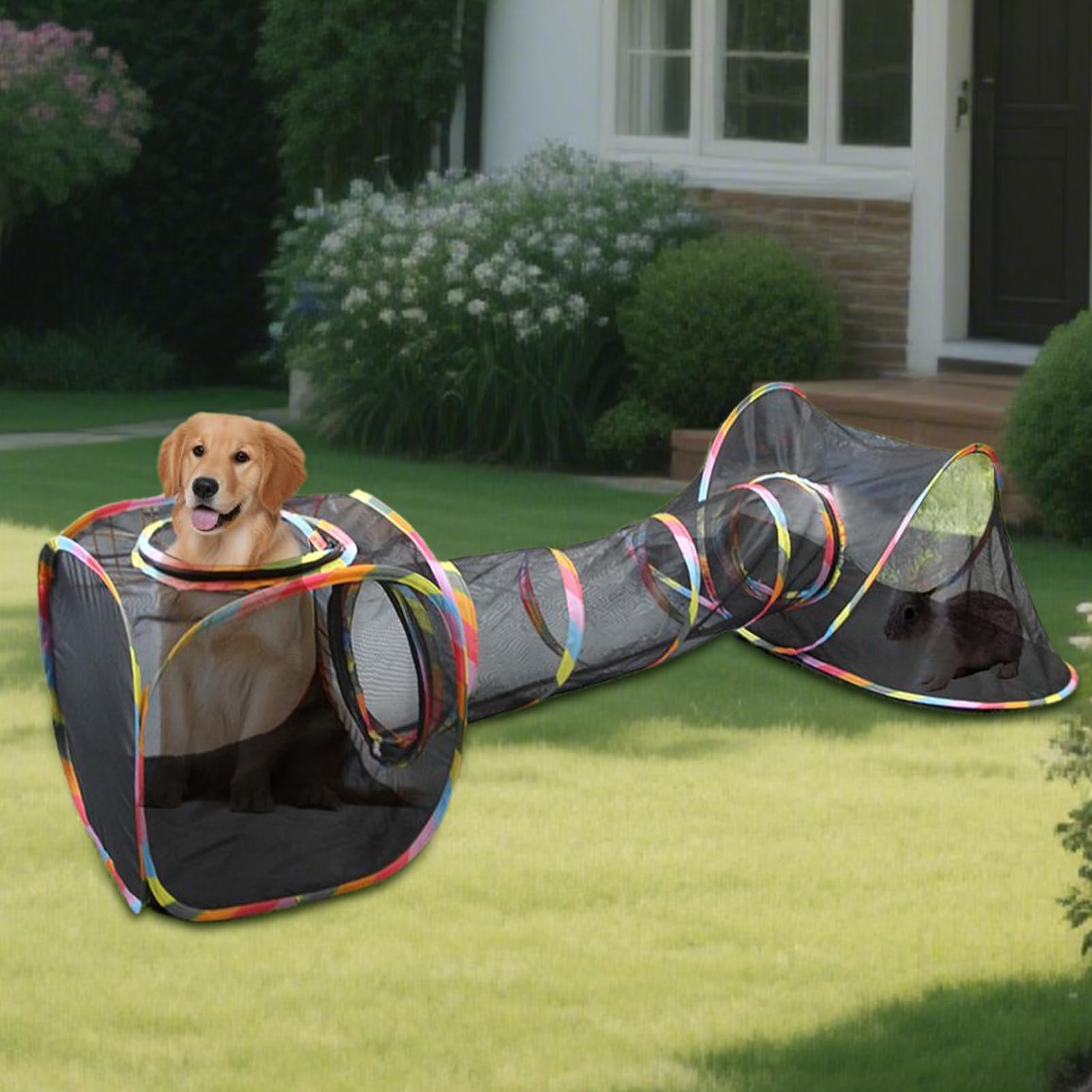 Tienda de campaña de malla transpirable para gatos, para exteriores, túnel portátil para gatos, parque infantil plegable, tienda cerrada compacta, jaula interactiva para cachorros y perros para jugar