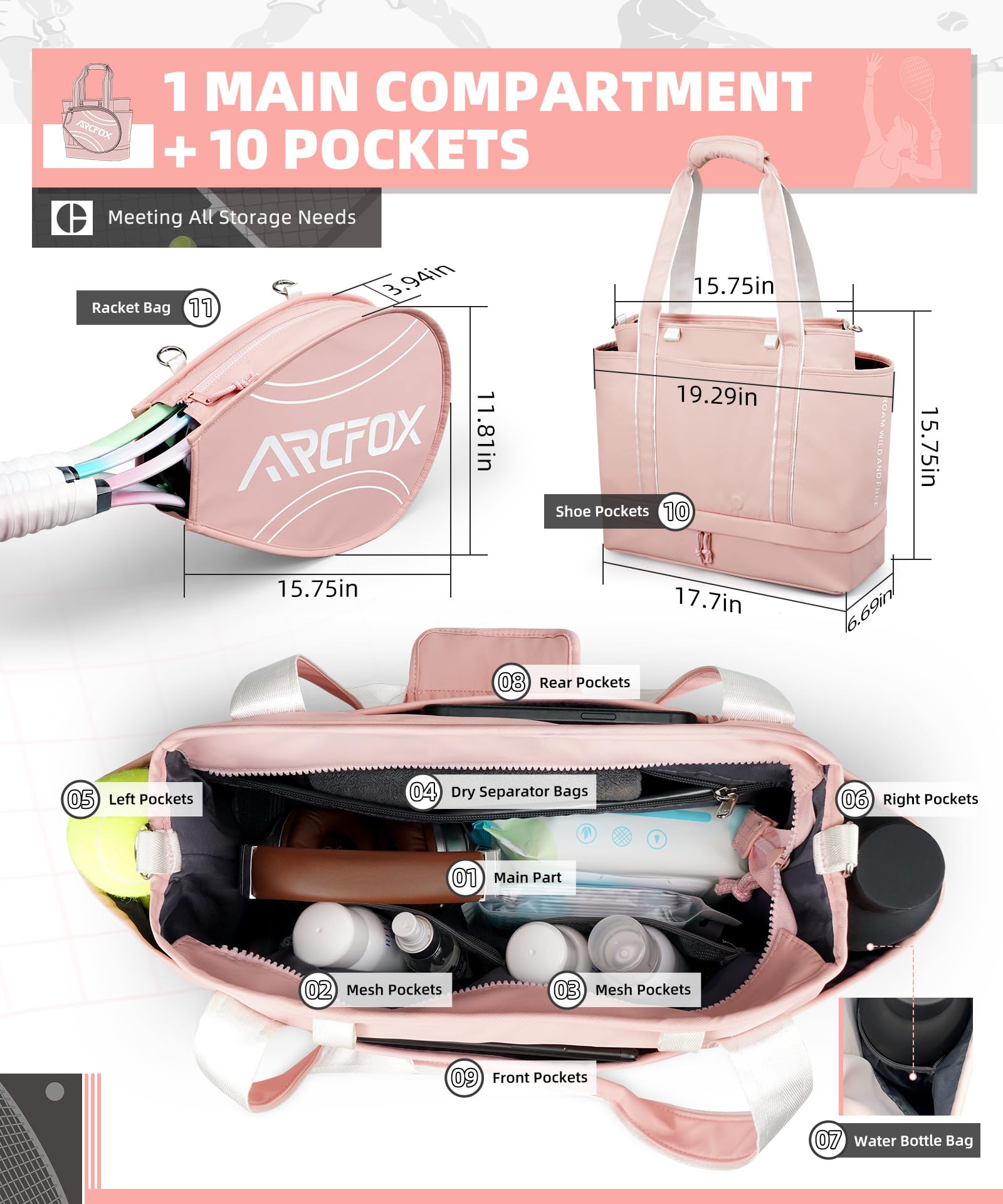 ARCFOX Torba na rakietę tenisową 2 w 1, duża pojemność, plecak na rakietę tenisową dla kobiet i mężczyzn, wodoodporna lekka torba tenisowa crossbody, na wiosła Pickleball, rakietę do squasha do