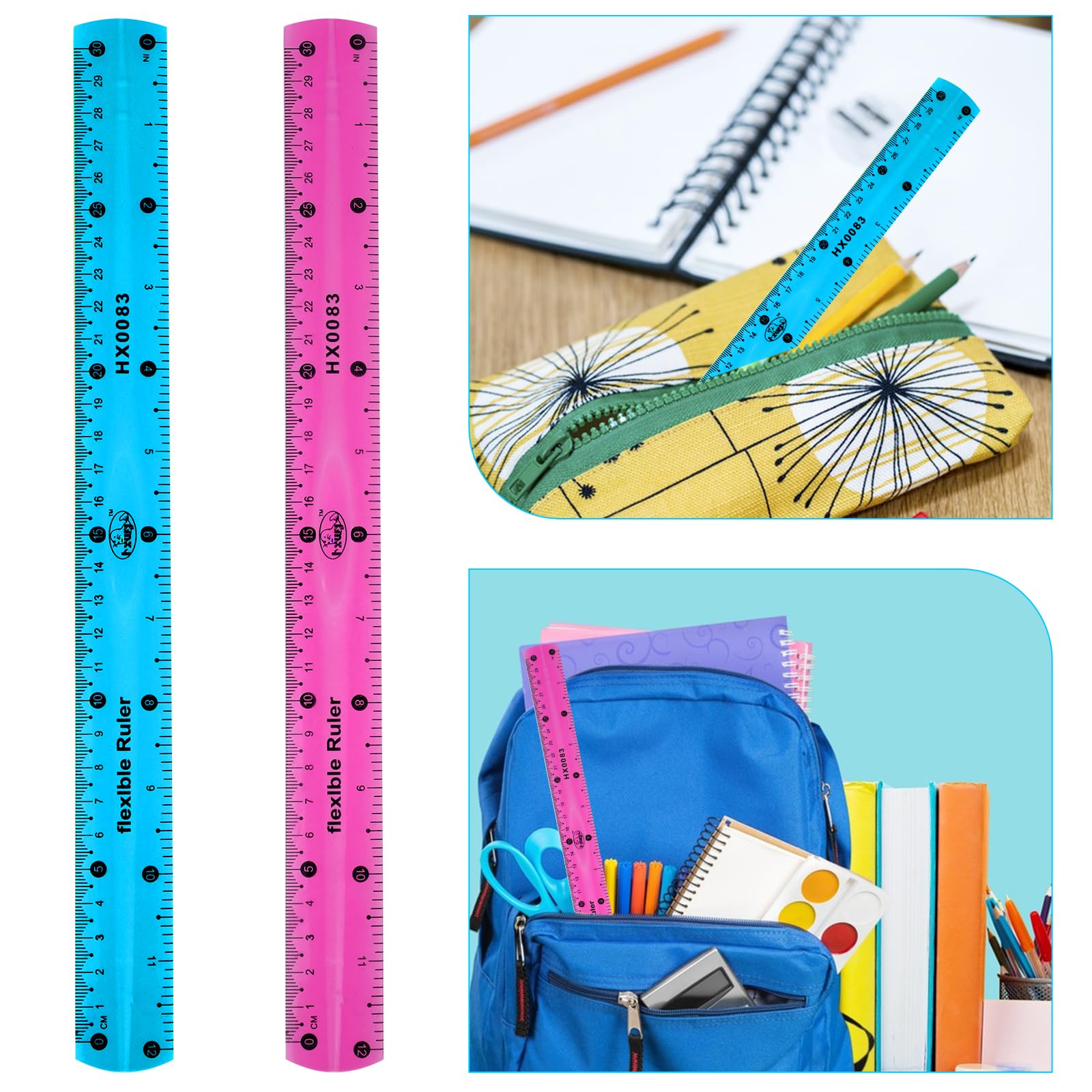 Vin Beauty 2 Pcs Flexible Ruler 30cm/12in Bendable Scale Ruler Plastic Clear Straight Edge Ruler Soft Shatterproof Ruler for Kids Students School Classroom Adults Office Stationary (Pink, Blue) - Image 6