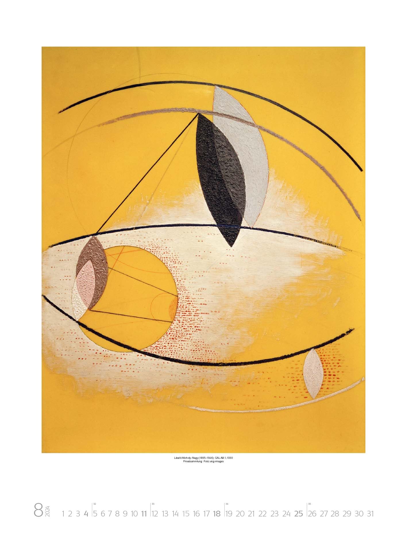 Bauhaus 2024 - Calendario de pared grande de alta calidad con obras maestras del estilo Bauhaus. Formato de la galería de arte: 48 x 64 cm.