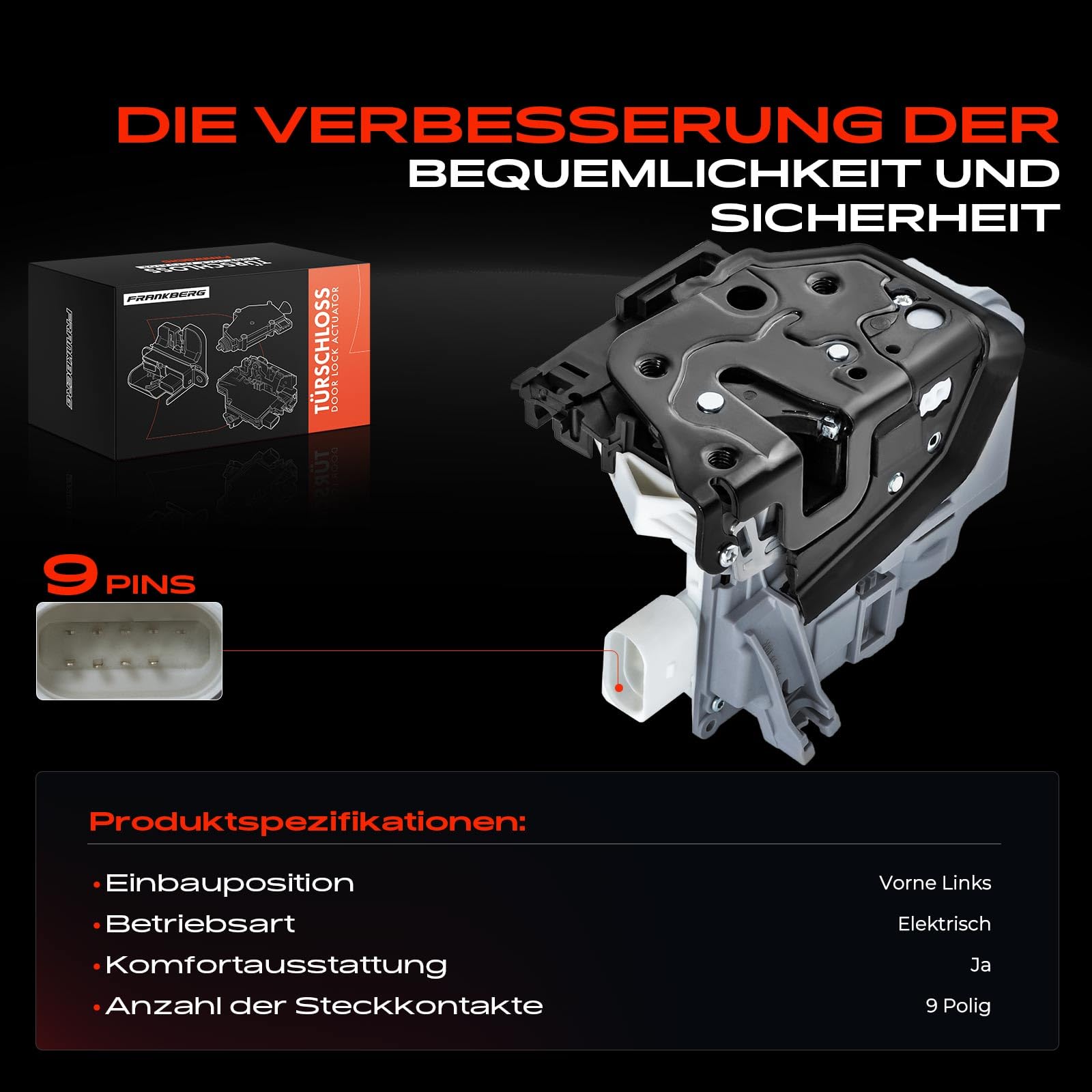 Frankberg Stellmotor Türschloss 9-Polig Vorne Links Kompatibel mit A4 8K2 B8 A4 Allroad 8KH B8 A4 Avant 8K5 B8 2007-2009 A5 8T3 8TA 2007-2012 Replace# 8J1837015A, Metallic