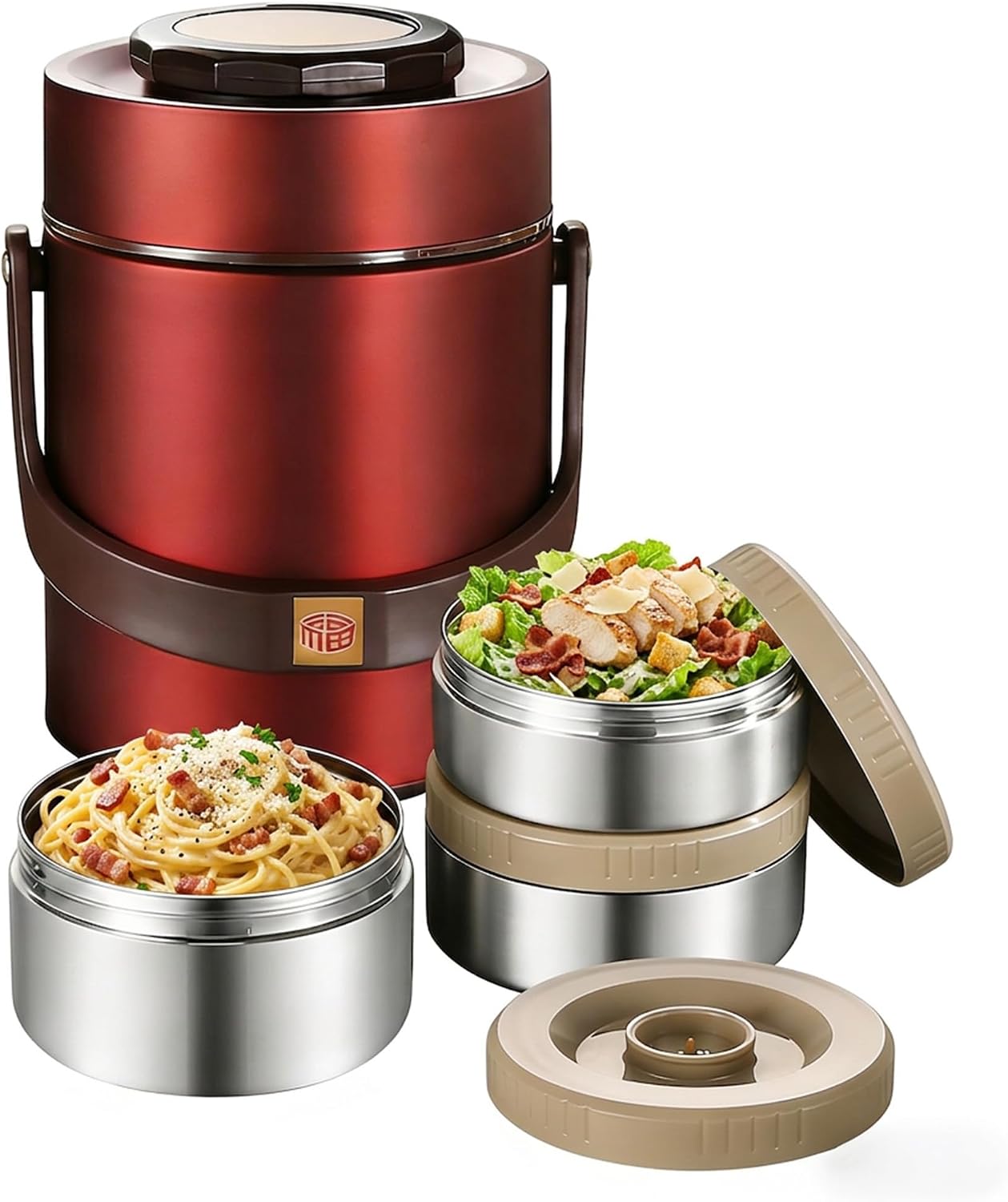 67oz Adults Stainless Steel Vacuum Insulated Thermal Lunch Box | 3 Tier Stackable Sealed Leak-Proof Wide Mouth Portable Bento Food Container for Soup Office & Outdoor (Silver)