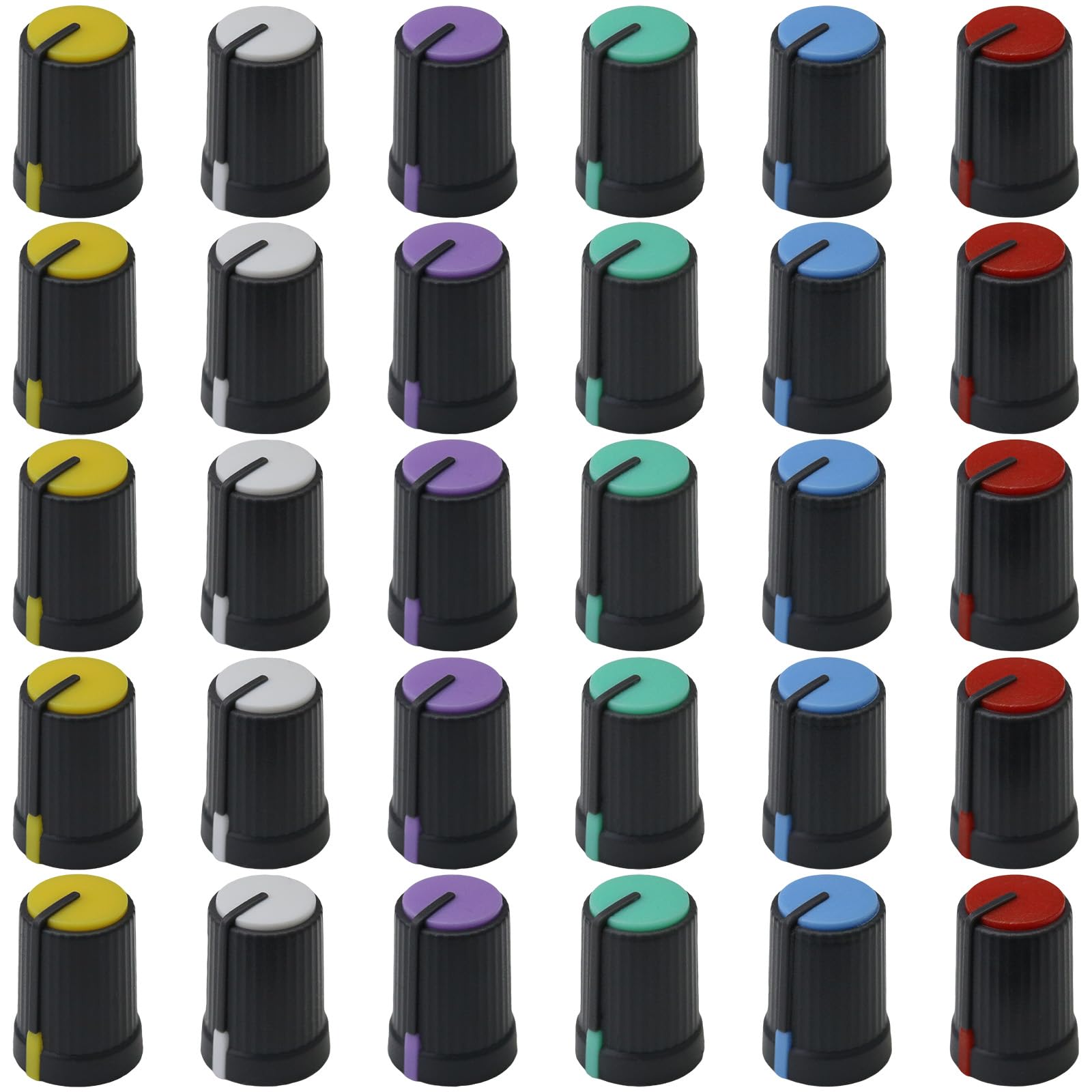 Confezione da 30 manopole di controllo audio rotanti D270 a colori misti 6 mm D-ShaftGrey Body Chitarra/Mixer Manopole Confezione da 30 manopole di controllo audio rotanti D270 a colori misti 6 mm D-ShaftGrey Body Chitarra/Mixer Manopole
